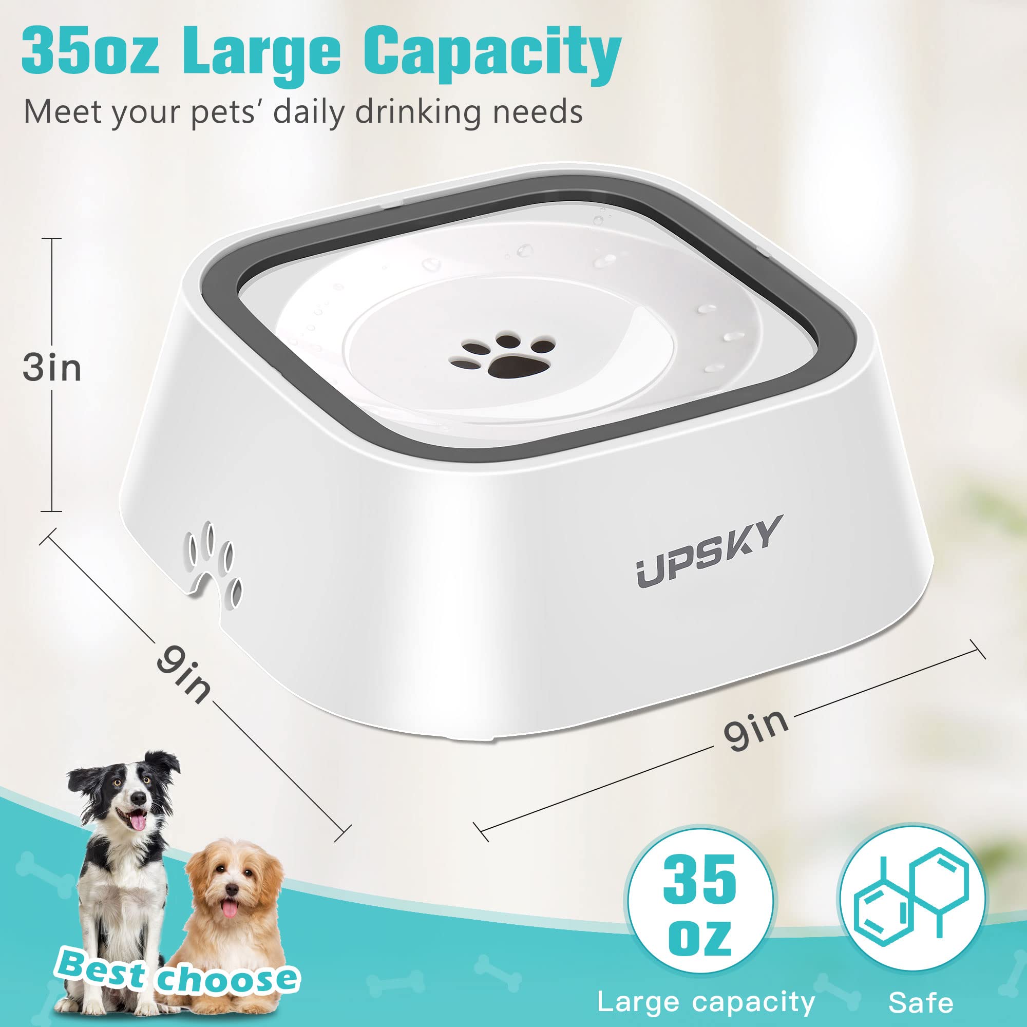 Upsky No-Slip Slow Drinking Bowl For Dogs And Cats - 35Oz No Spill, No Drip Pet Water Dispenser