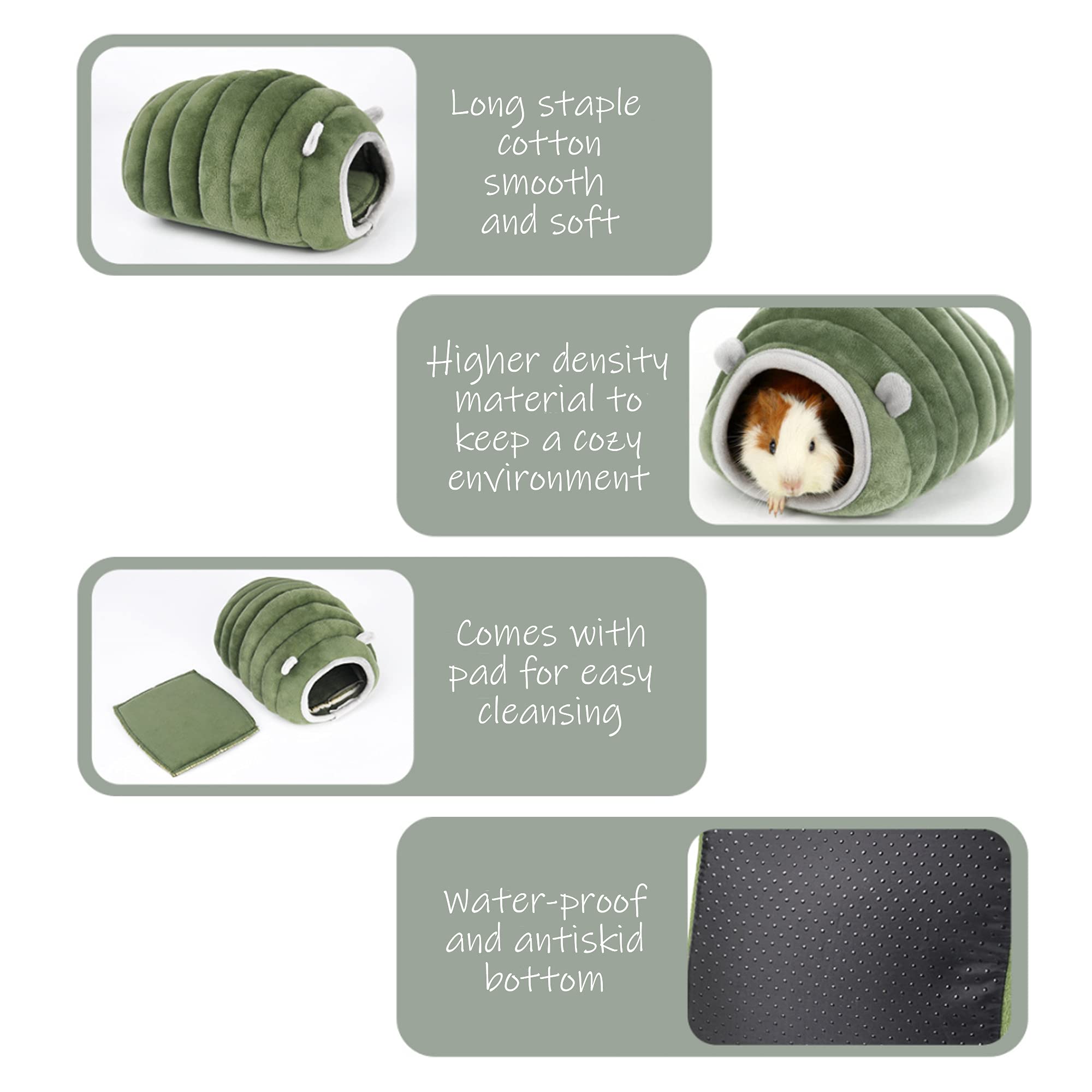 Hlmoptimo Guinea Pig Hideout Guinea Pig Cave Beds Guinea Pig Cozy Hideout For Chinchilla Ferrets Hedghog (Grey, Caterpillar)