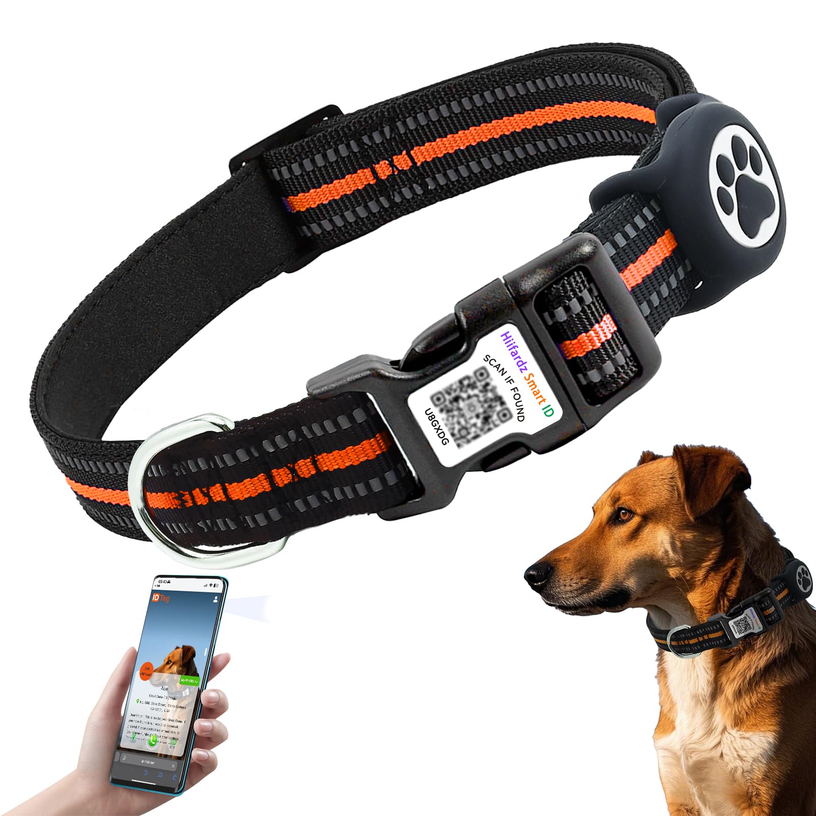Reflective Airtag Dog Collar With Qr Code, Waterproof Airtag Holder, Soft Padded, Safety Locking Buckle, Durable, Adjustable & F