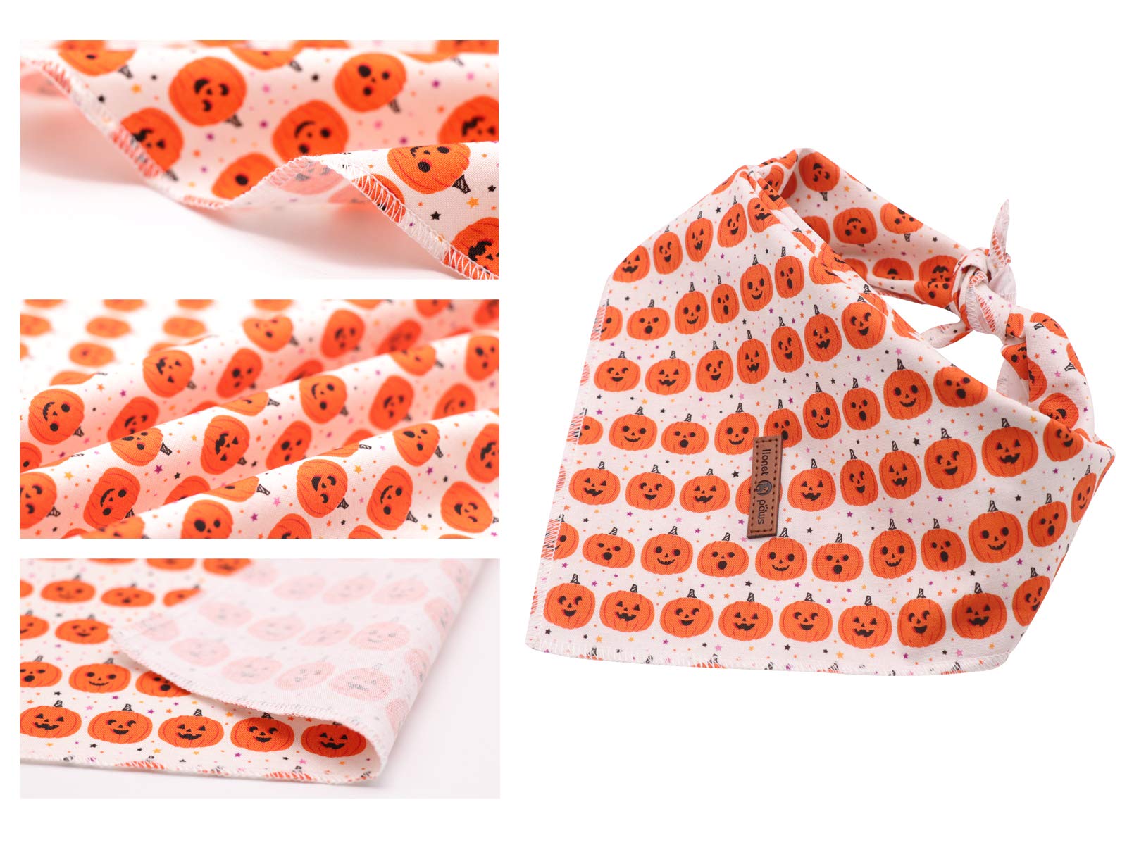 Lionet Paws Halloween Dog Bandana Washable Cotton Handkerchief Scarf Triangle Orange Pumpkin Bandana For Small Medium Large Dogs Girl Boy Gift