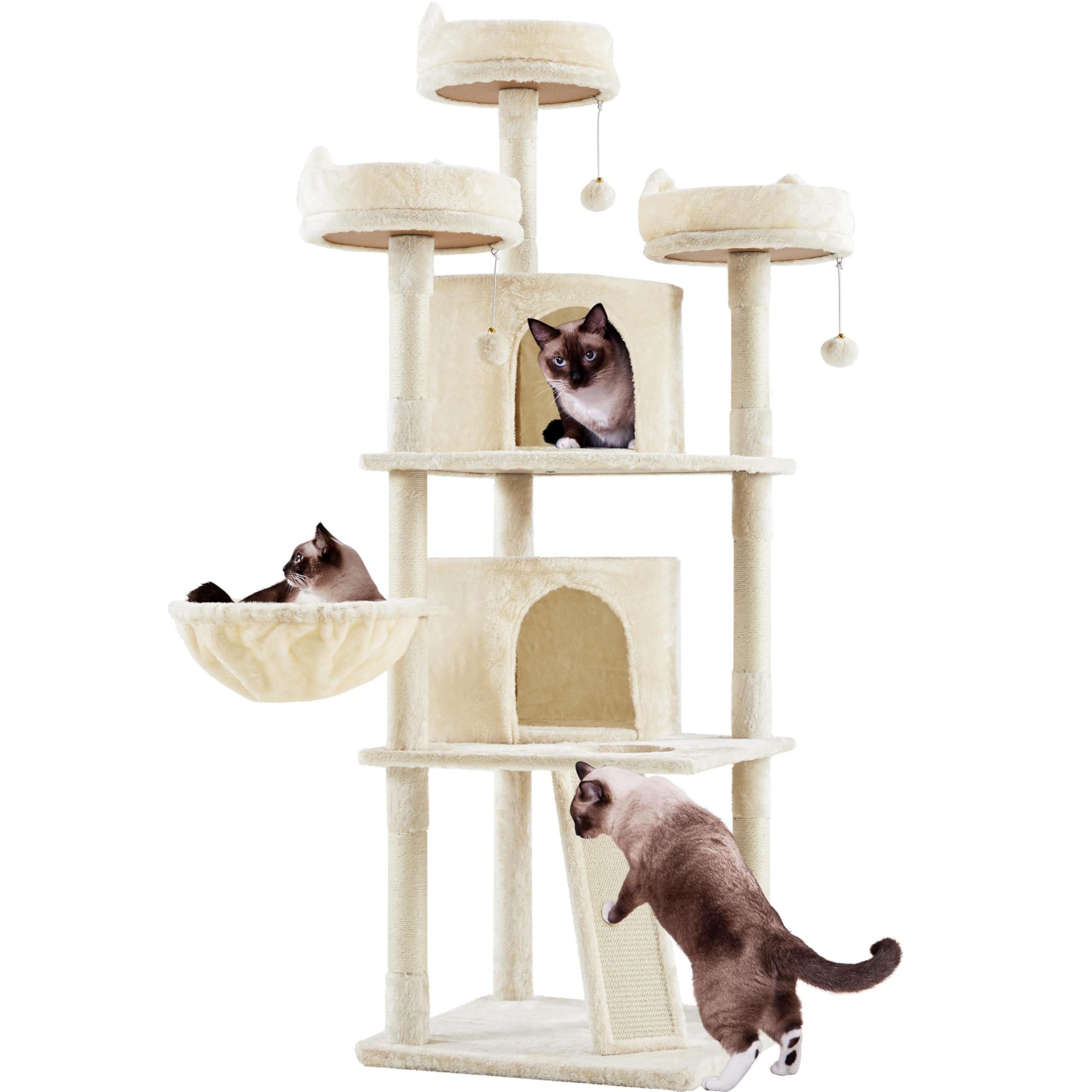 Yaheetech Cat Tree Cat Tower, Multilevel Cat Condo With Sisal Scratching Post As Indoor Cats Play House, Beige, 68.5In