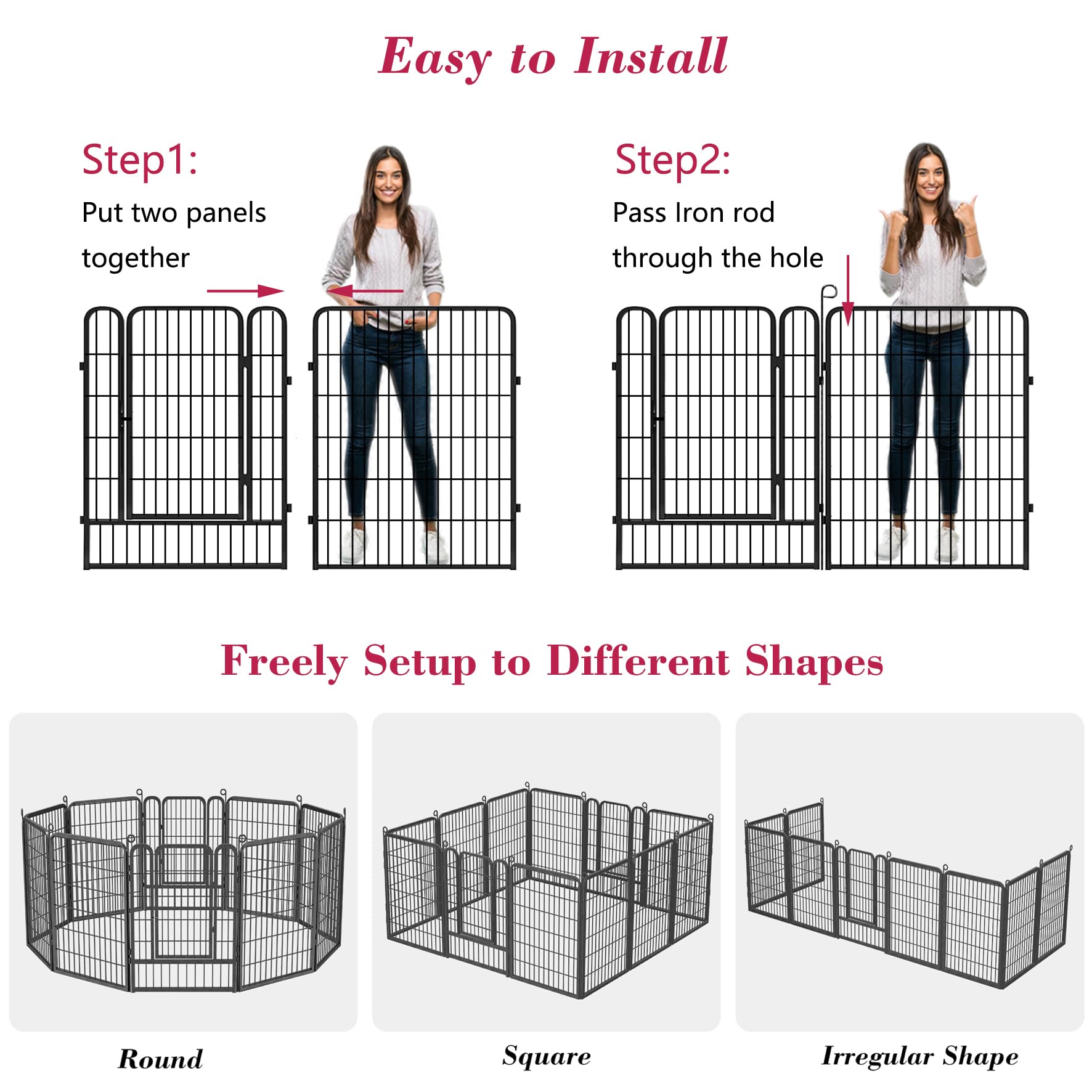 Jhsomdr Dog Playpen Outdoor, 40 Inch 10 Panels Heavy Duty Dog Fence For Indoor Outdoor, Rustproof Metal Dog Pen For Large Medium