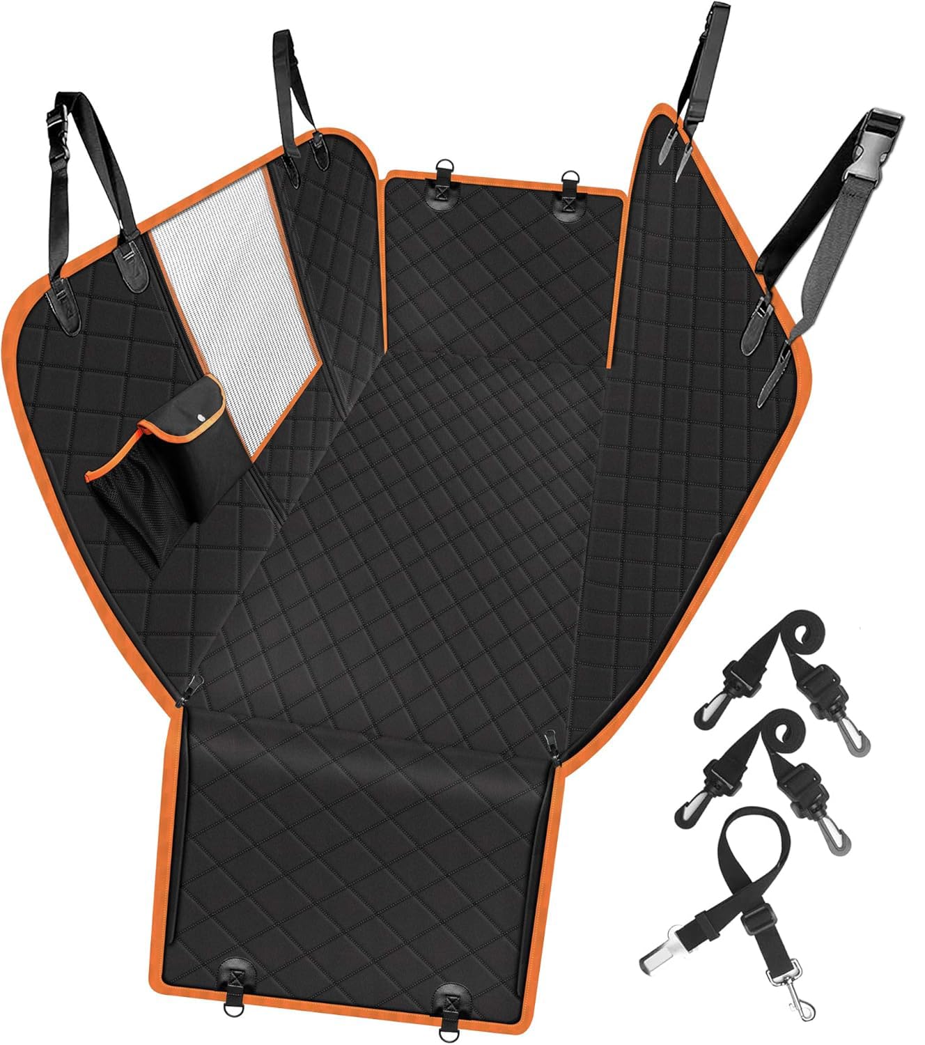 Femuar Dog Car Seat Cover, Waterproof Nonslip Pet Seat Cover For Back Seat With Storage Pockets Mesh Visual Window, Scratch Proo