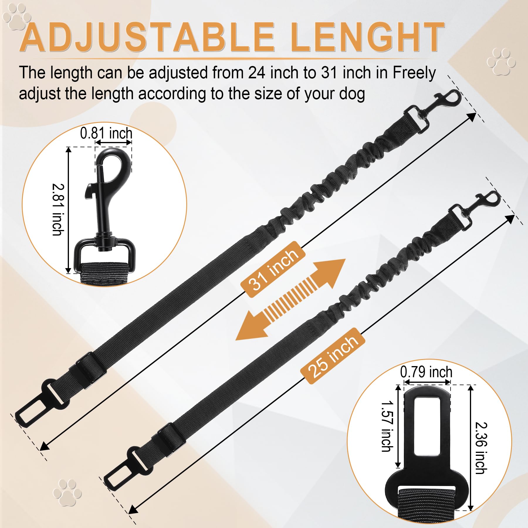 Livtee 2 Pack Retractable Dog Car Harness, Adjustable & Comfortable Dog Seatbelt Leash, Elastic Nylon Pet Safety Seatbelts For V