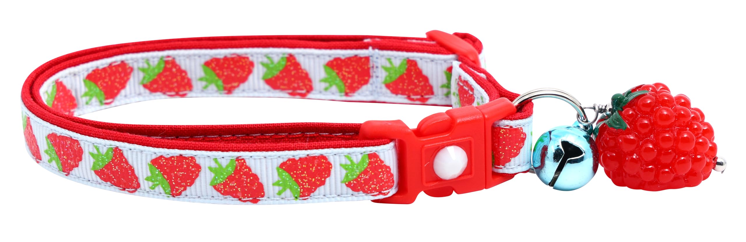 Raspberry Cat Collar With Charm & Bell | Safety Breakaway Collar | Adjustable Large Size Or Kitten Collar (Blue, Large(10Lbs & U