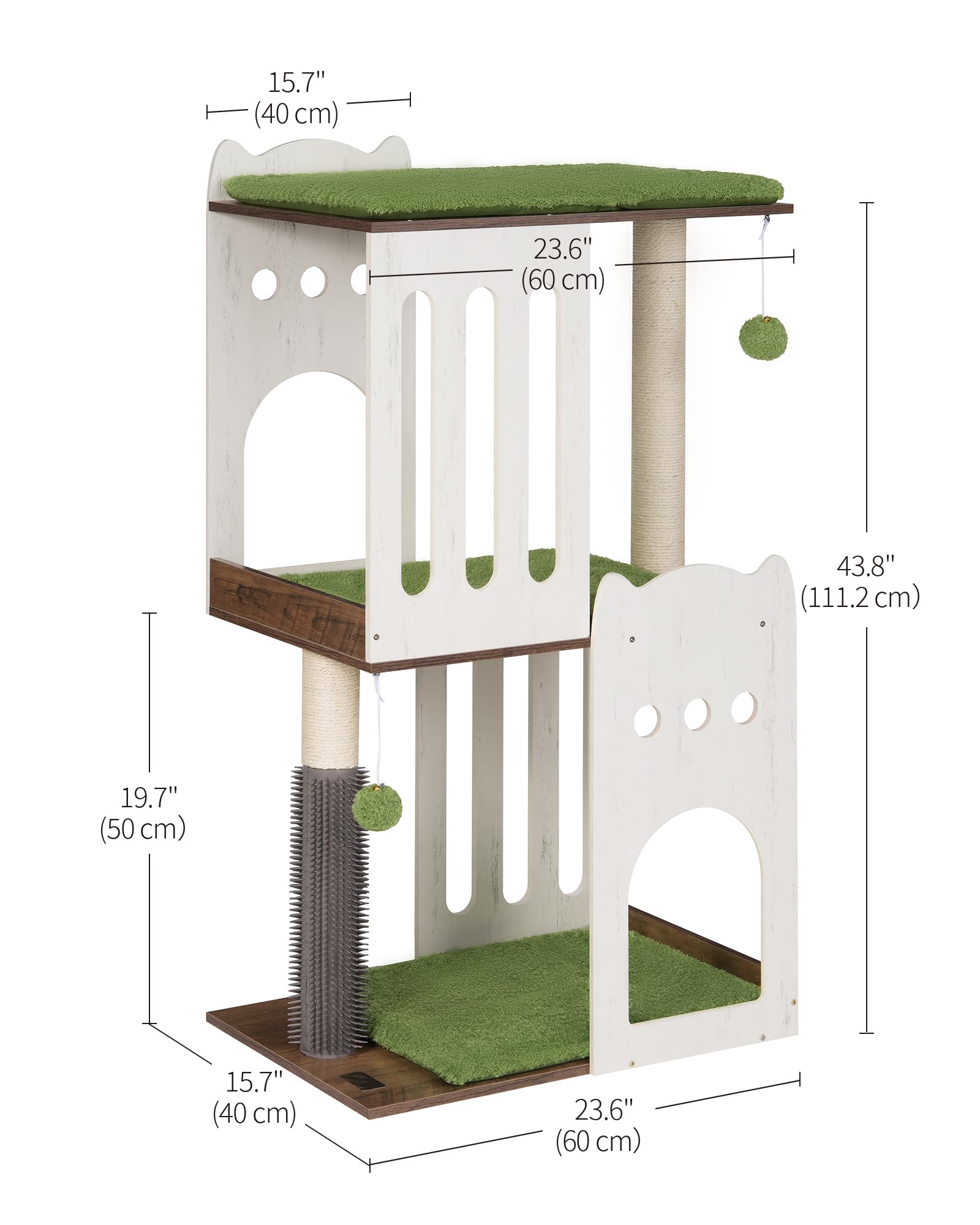 FourFurPets 43.7in 3-Tier Modern Cat Tree Tower Condo, Cat Scratch Posts for Indoor Cats, Big Plate, Two 19.7in Full Sisal Scrat