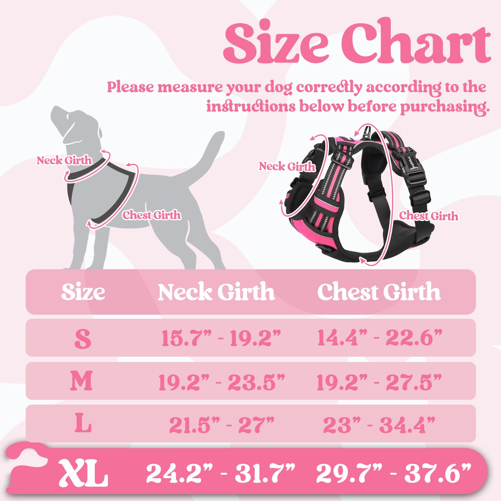 Rabbitgoo Dog Harness For Large, No Pull Pet Harness With 3 Buckles, Adjustable Soft Padded Pooch Vest With Instant Control Handle, Easy Walking Reflective Pet Vest For Extra Large Dogs,Rose Pink, Xl