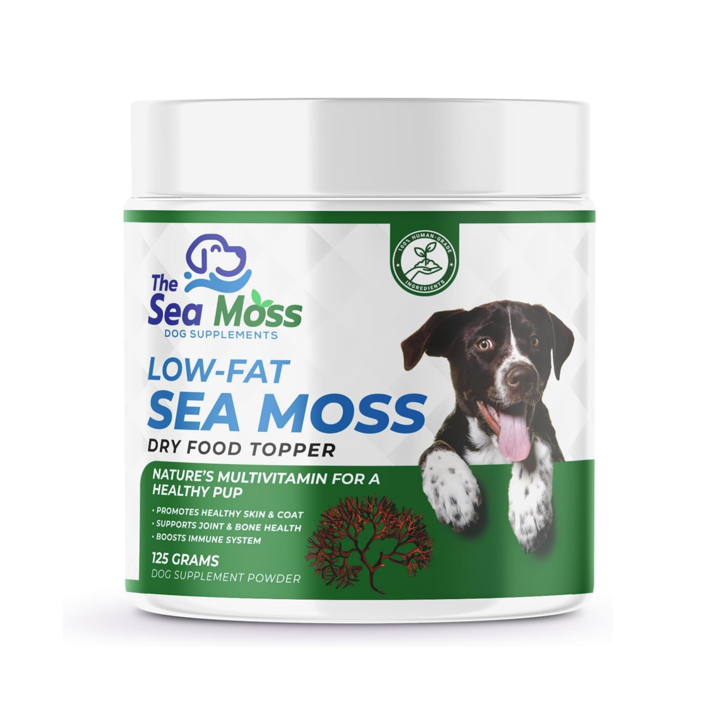 The Sea Moss Low-Fat Dog Supplement Powder, Dry Food Topper - Multivitamin Supports Skin, Coat, Joints, Digestion & Immune Healt