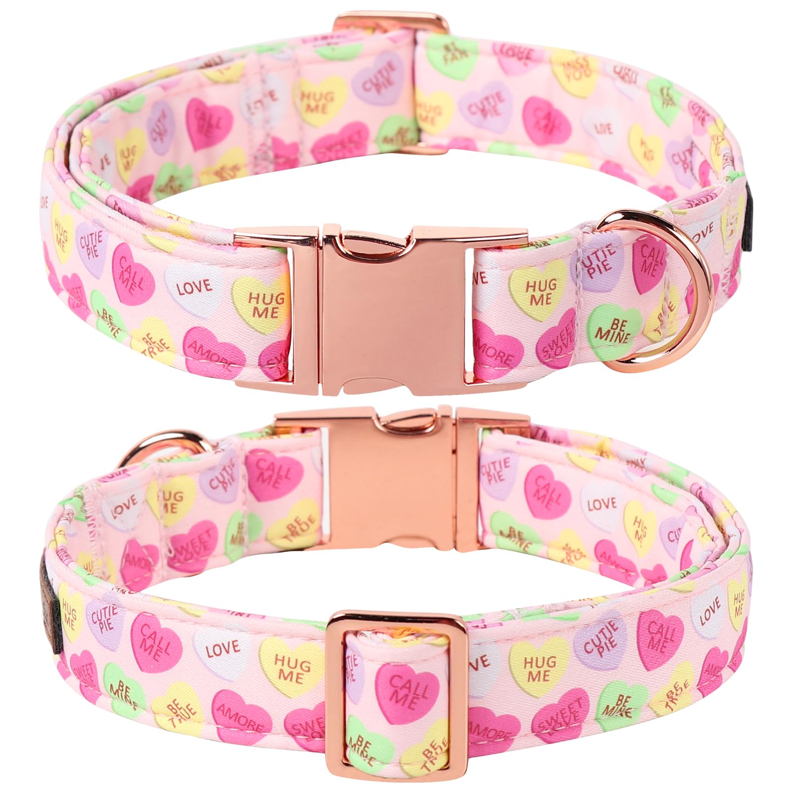 Lionet Paws Valentine'S Pink Dog Collar, Cute Heart Dog Collar For Large Dogs, Adjustable Cotton Pet Collars For Large Dogs