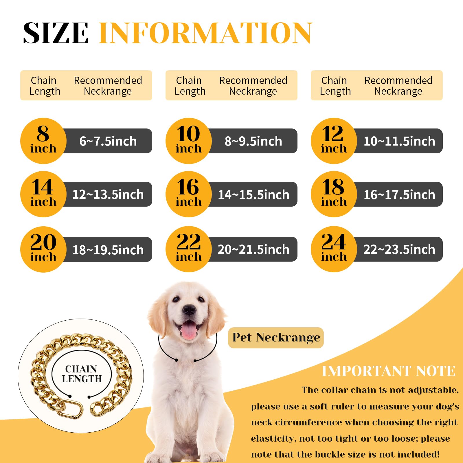 Woofuu 19Mm Heavy Duty Thick Cuban Link Dog Collar,Gold Dog Chain Collar For Small Dogs - 22 Inches Length Dog Necklace Collar