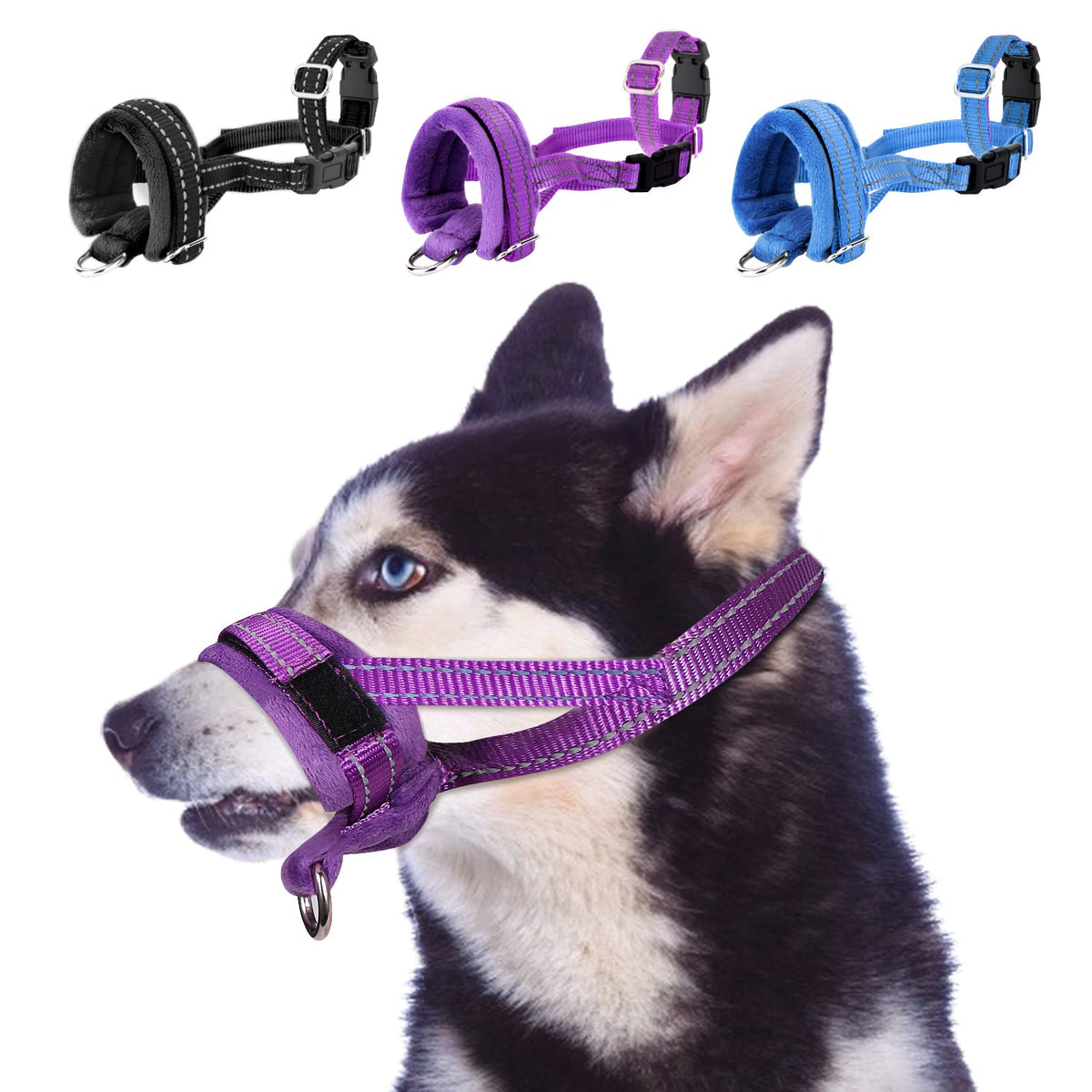 Slowton Soft Dog Muzzle, Adjustable Padded Nylon Muzzle For Large Medium Dogs Anti Chewing Barking Biting, Allow Dog Pant & Drink (Purple, S)