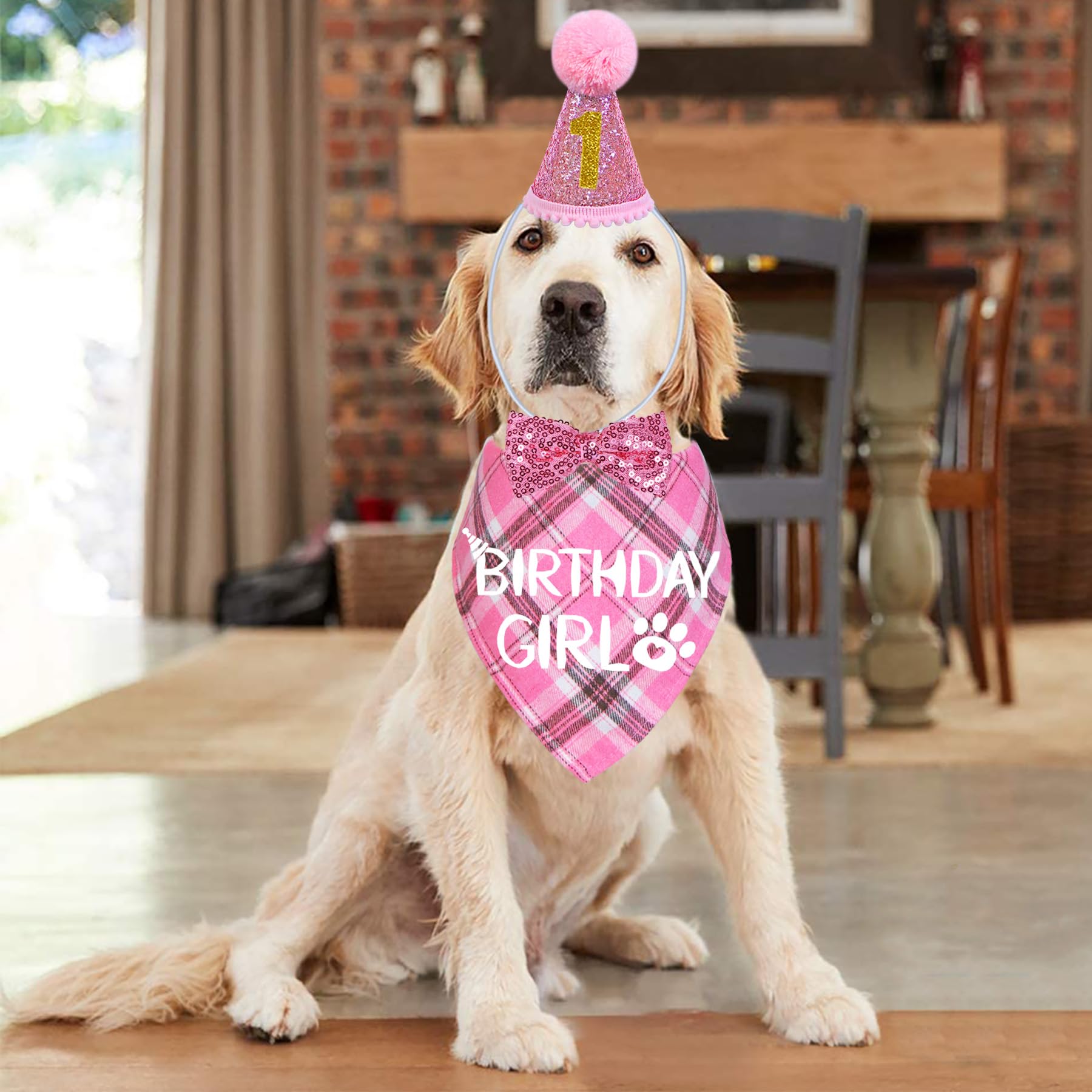 STMK Dog Birthday Outfits, Multi Size Dog Birthday Hat Dog Birthday Girl Bandana Bow Tie Birthday Numbers for Medium Large Dogs
