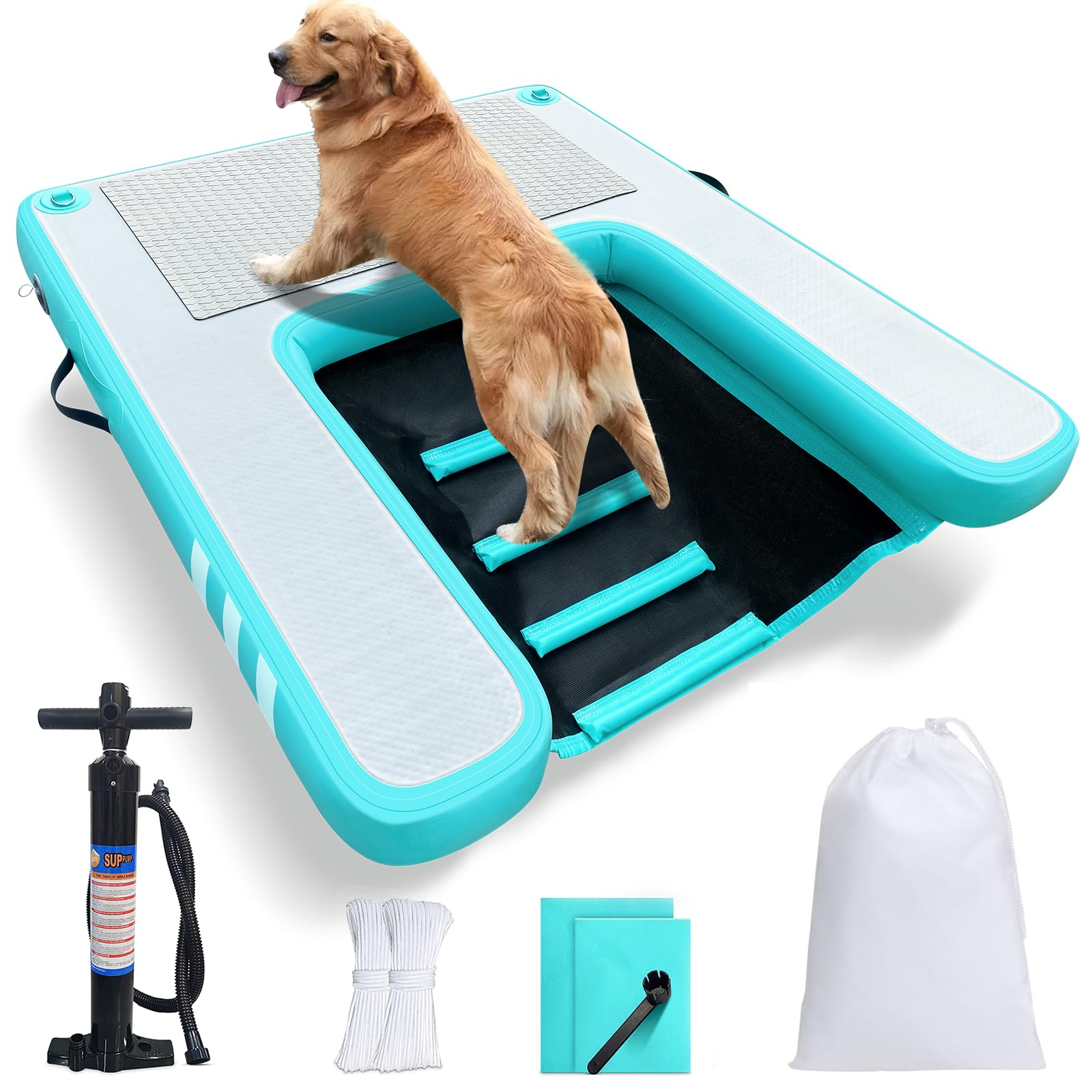 Inflatable Large Dog Water Ramp Float Floating Ramp-Swimming Pets Up to 200 Pounds Large Dogs-Inflatable Stairs for Boats, Docks