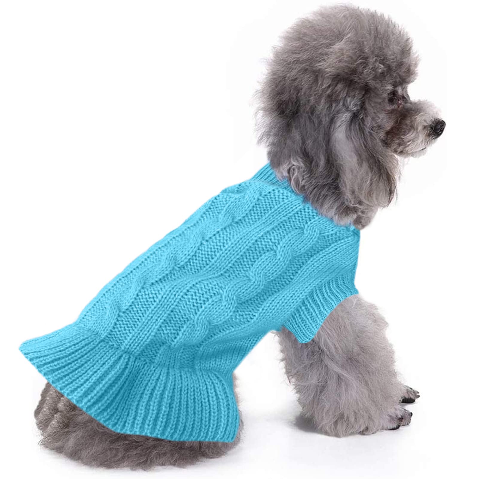 Chborchicen Small Dog Sweaters Knitted Pet Cat Warm Dog Sweatshirt Winter Clothes Kitten Puppy Sweater (Xxs, Dress-Sky Blue)