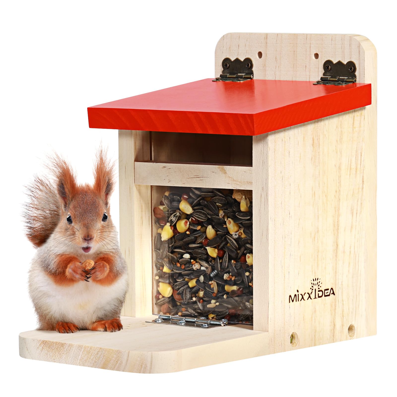 MIXXIDEA Squirrel Feeders for Outside Garden, Wooden Squirrel Feeder Box,Squirrel Feeding Stations with Green Cover, Easy to Fil