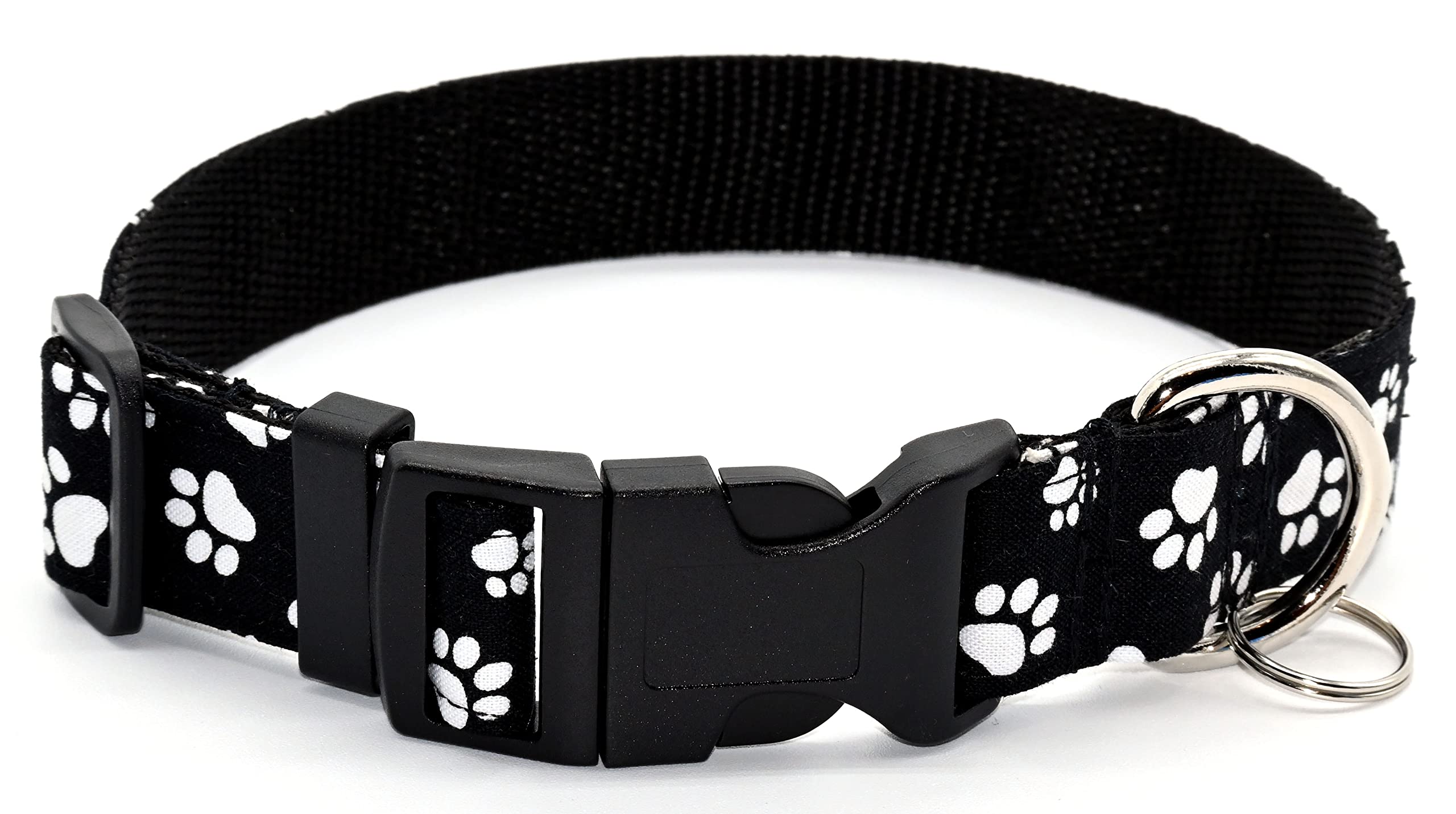 Black Paw Prints Dog Collar - Black With White Paw Prints - 5 Sizes - 5/8 Or 1 Inch Wide - Handmade By Green Acorn Kitchen (Medi