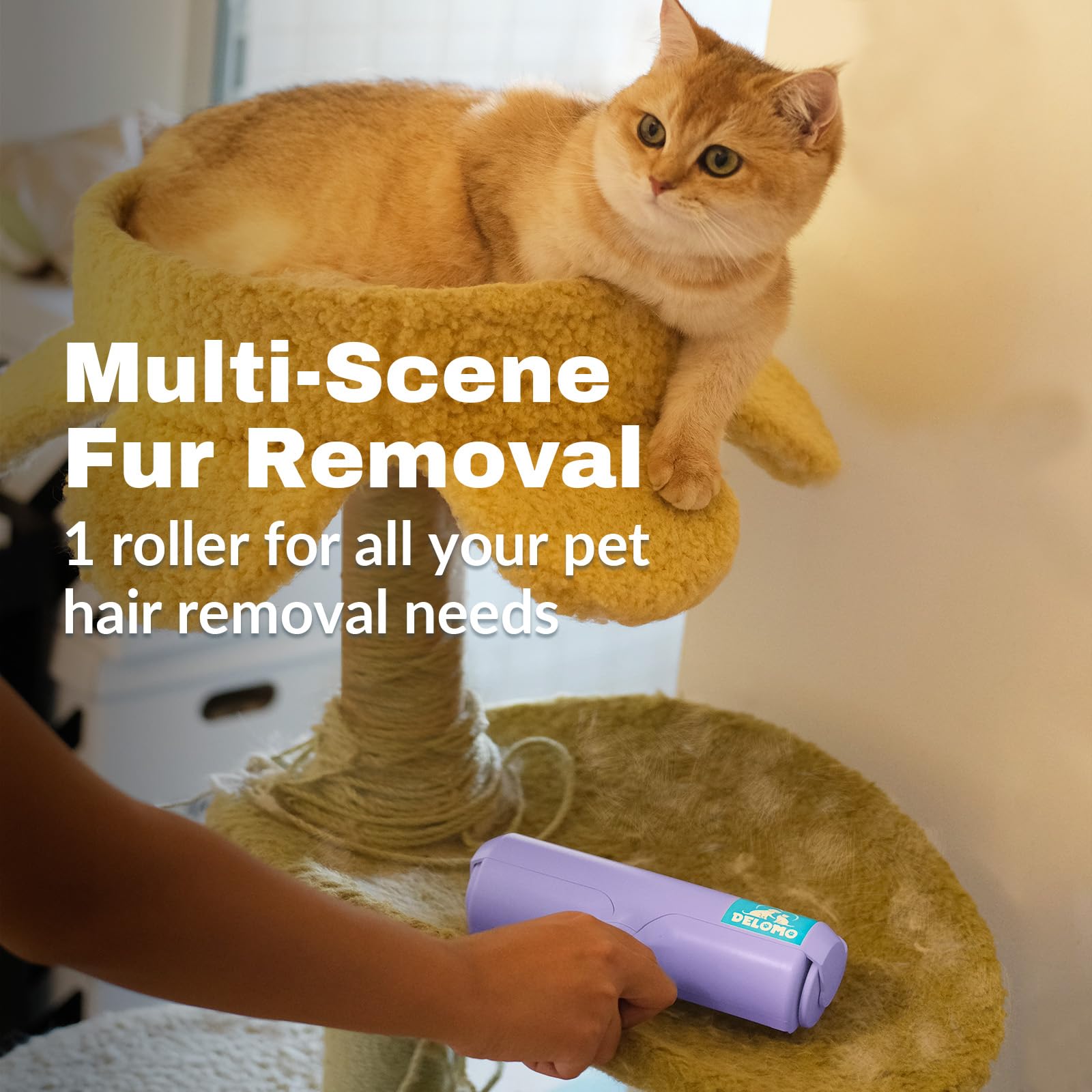 Delomo Pet Hair Remover Roller - Dog & Cat Fur Remover With Self-Cleaning Base - Efficient Animal Hair Removal Tool - Perfect Fo