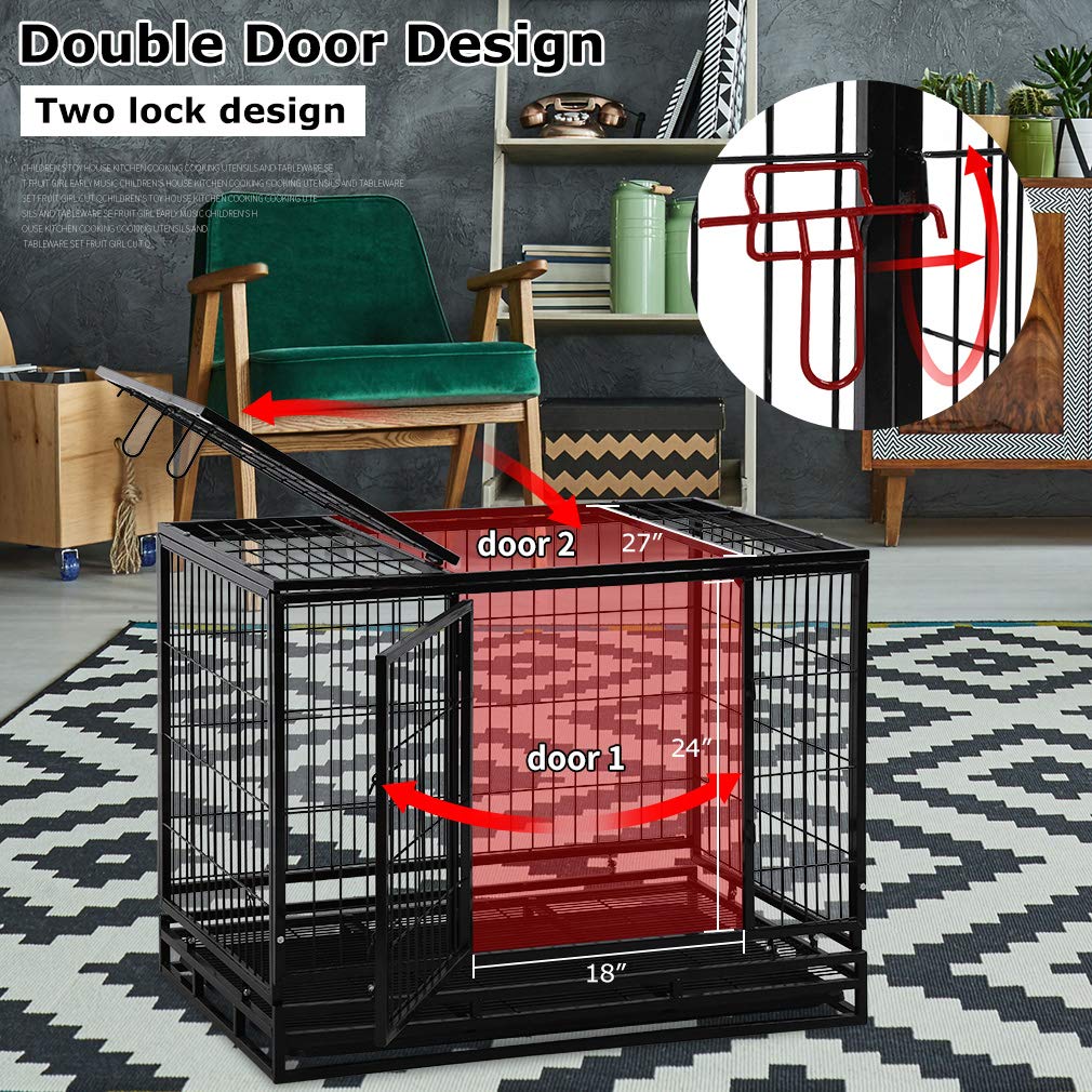 Dog Crate Cage For Large Dogs Heavy Duty 48/42/36Inches Dog Kennel Pet Playpen For Training Indoor Outdoor With Plastic Tray Dou