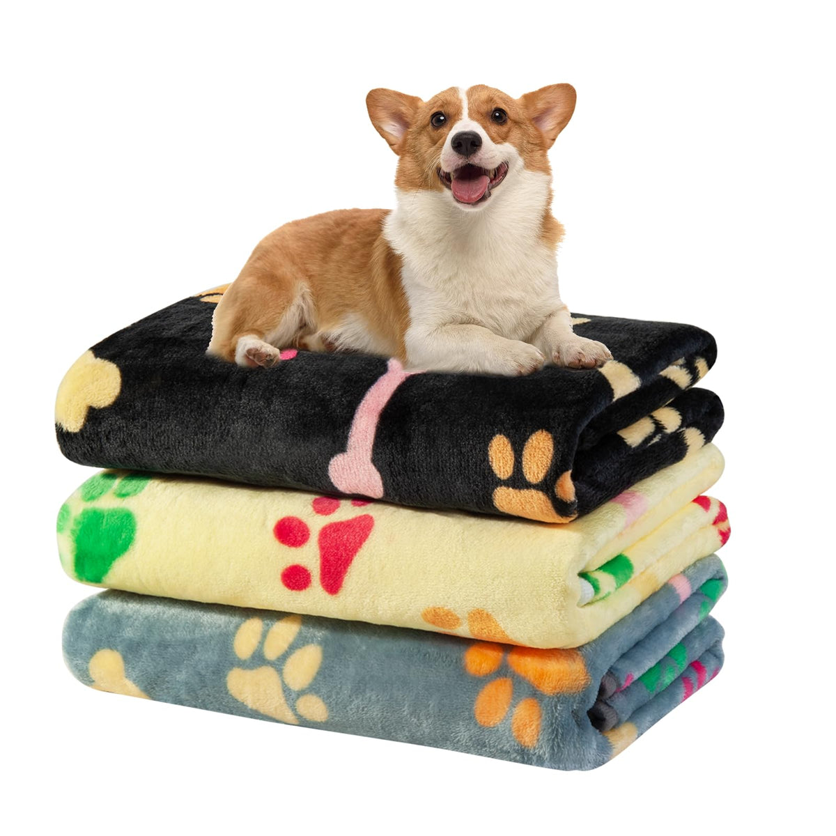 Dono 1 Pack 3 Blankets For Dogs, Soft Fluffy Paw Print Pattern Fleece Pet Blanket Warm Sleep Mat Cute Print Design Puppy Kitten 