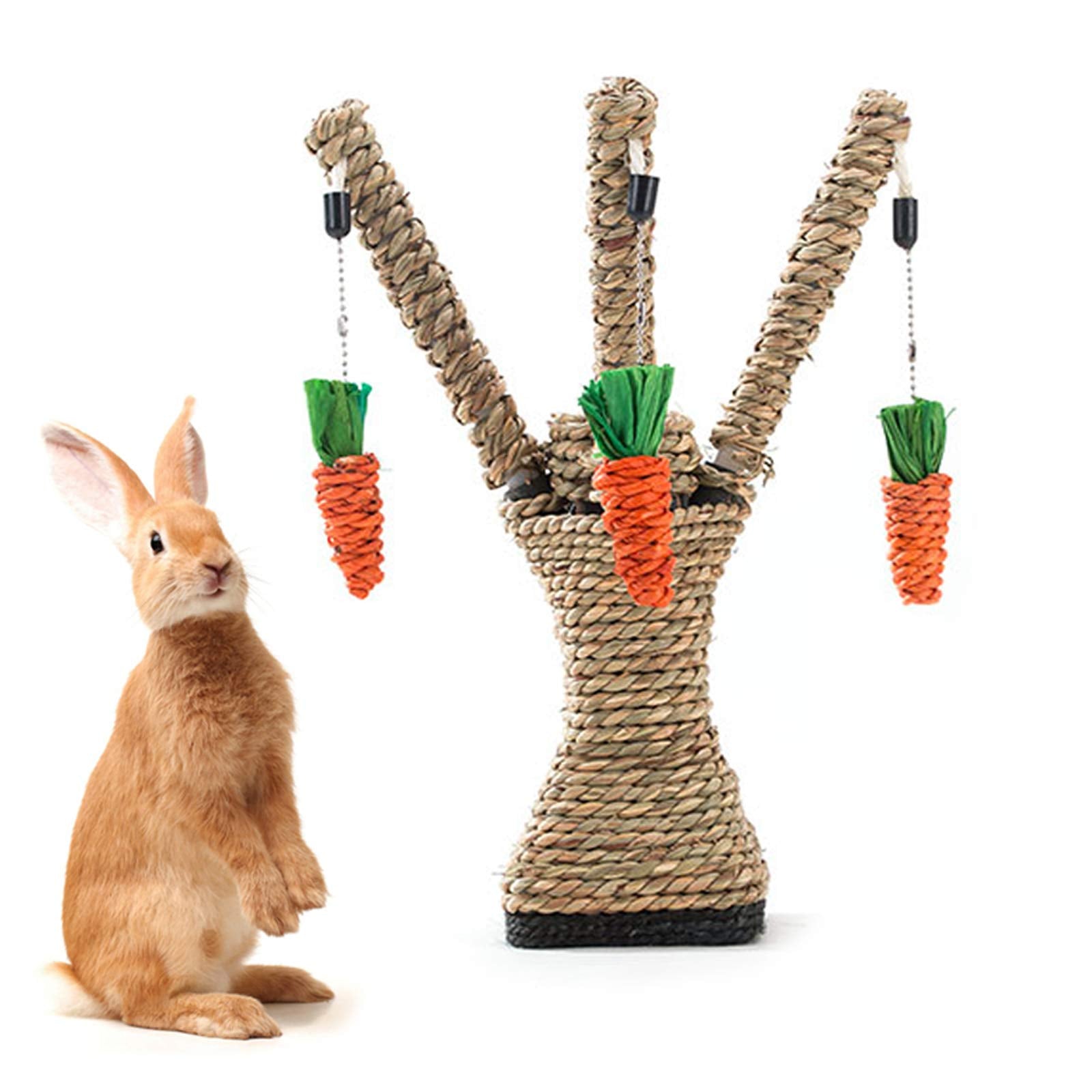 Hamiledyi Pet Rabbit Toy Tree Bunny Fun Chew Toy Rattan Grass Scratcher Climbing Tree Play Carrot Toy For Small Animal