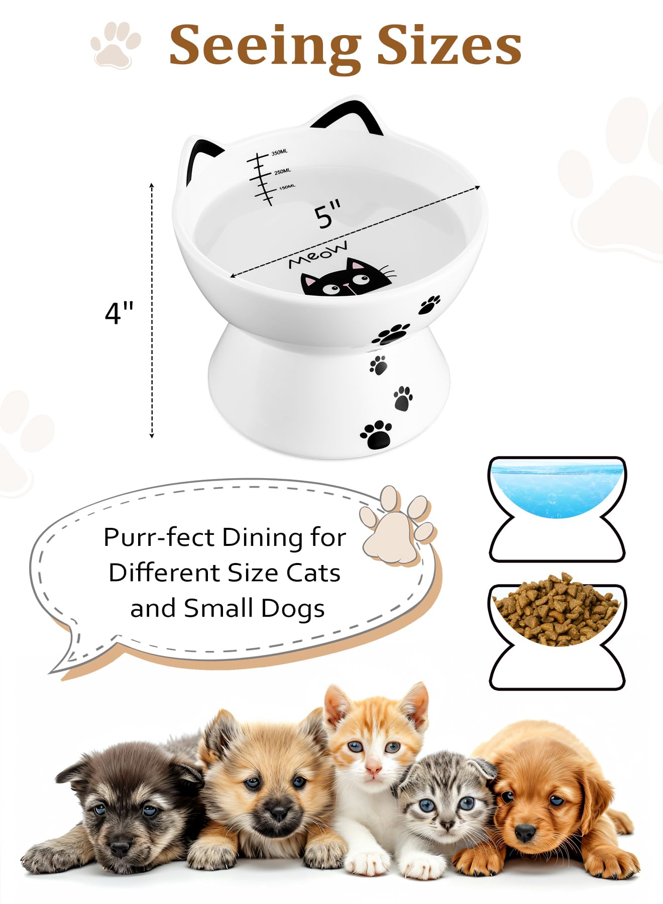 Yedio Porcelain Raised Cat Bowl, 15 oz Water Bowl with Anti-Slip Band, Green, Dishwasher Safe, Elevated Design for Pet's Spine Protection