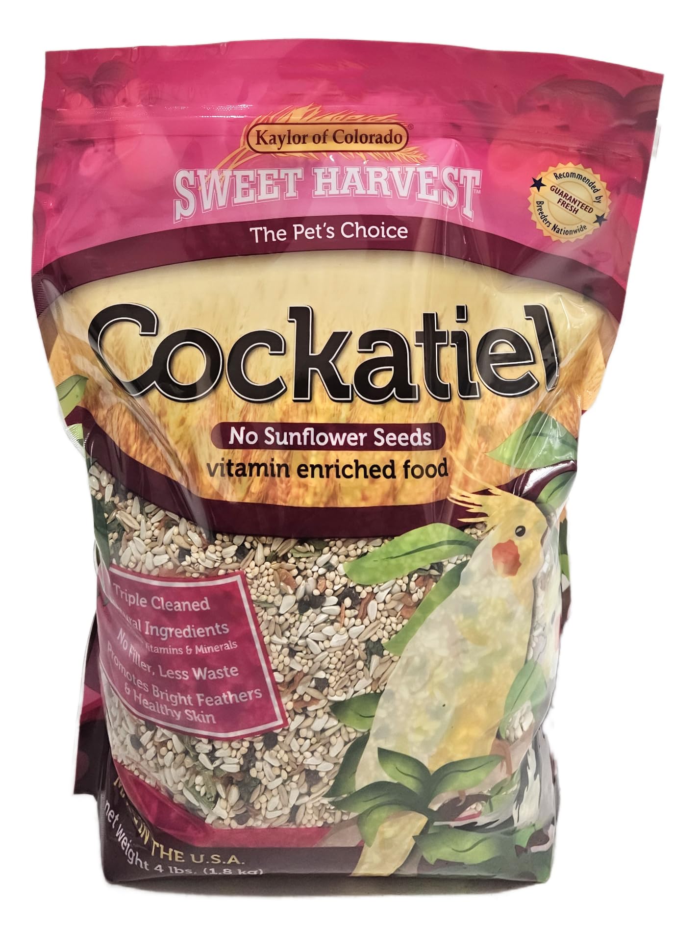 Sweet Harvest Cockatiel Bird Food Seed Mix, No Sunflower Seeds, 4 lbs Bag
