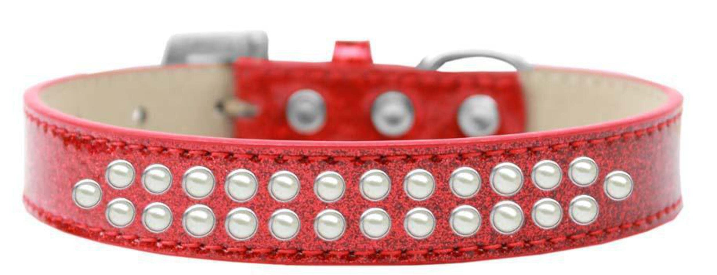 Dog, Puppy & Pet Ice Cream Collar, &quot;Two Row Pearl Rimsets&quot; Red 16
