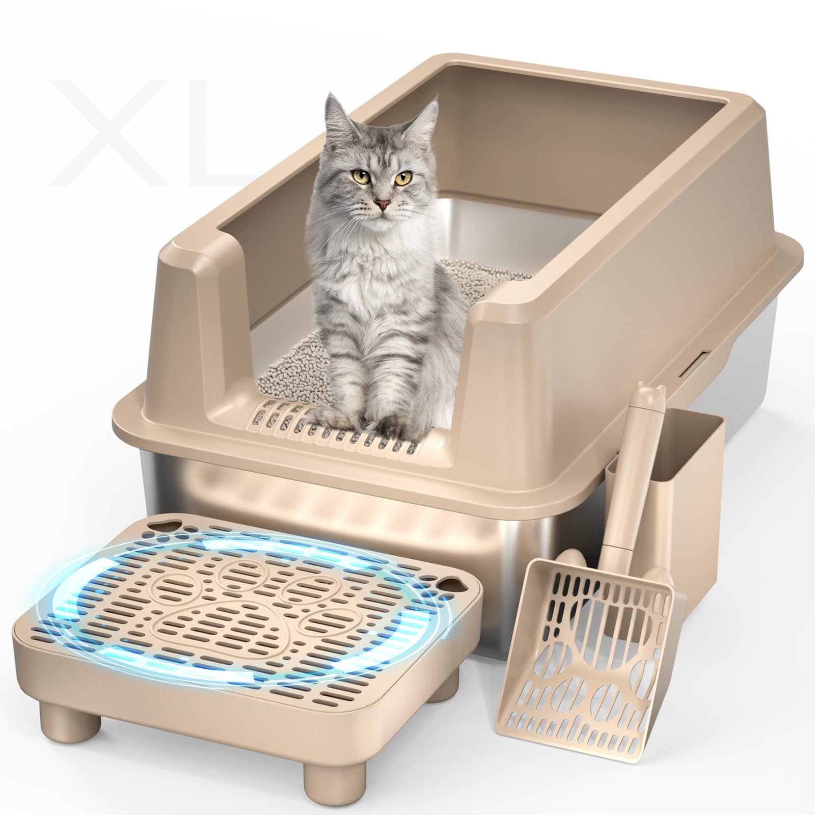 Enclosed Stainless Steel Cat Litter Box, Extra Xl Large With Lid, Metal Litter Box With High Sided, Easy Clean, Odorless, Anti-U