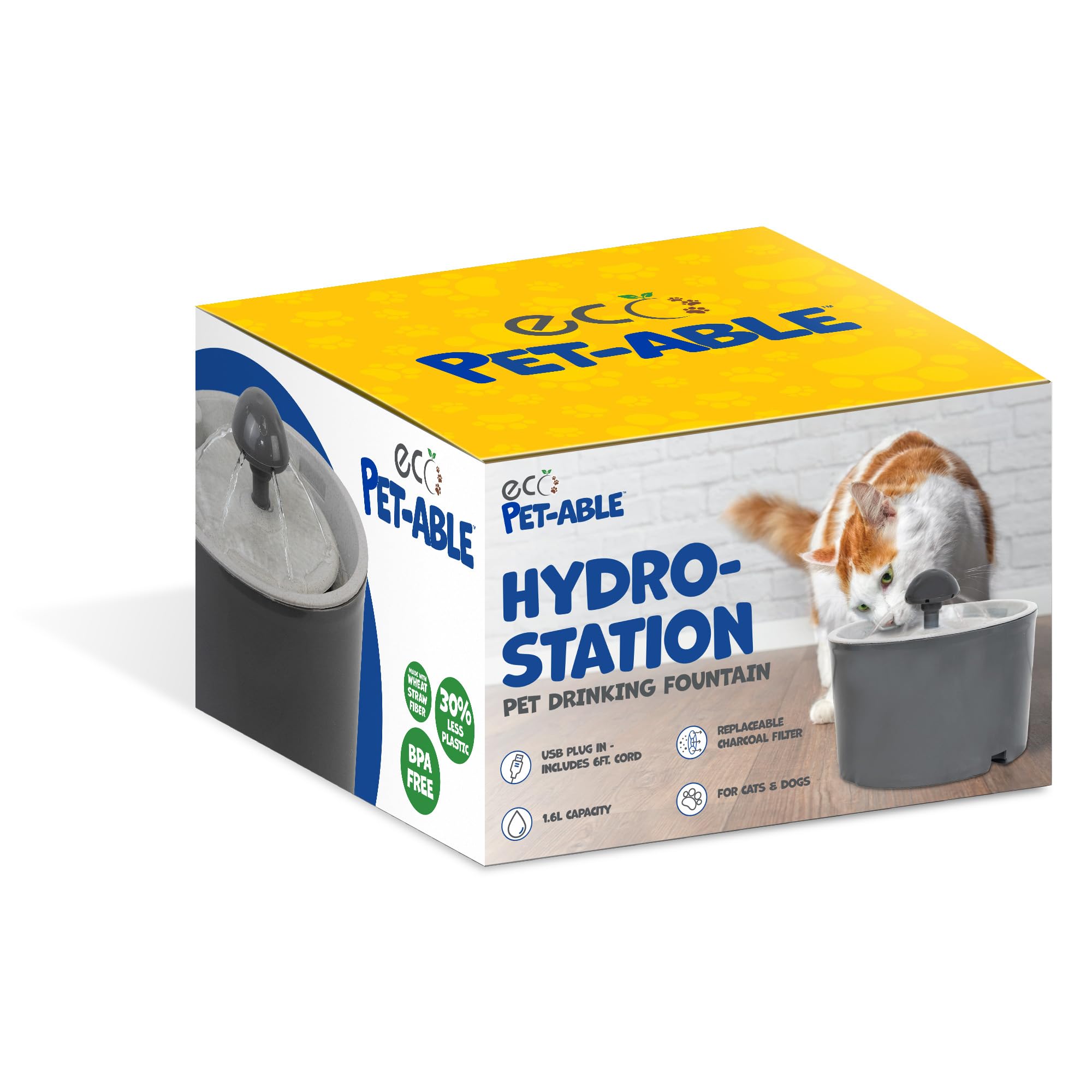 Pet-Able Hydro-Station Pet Drinking Fountain, 1.6L Capacity, Charcoal Filter, Gray