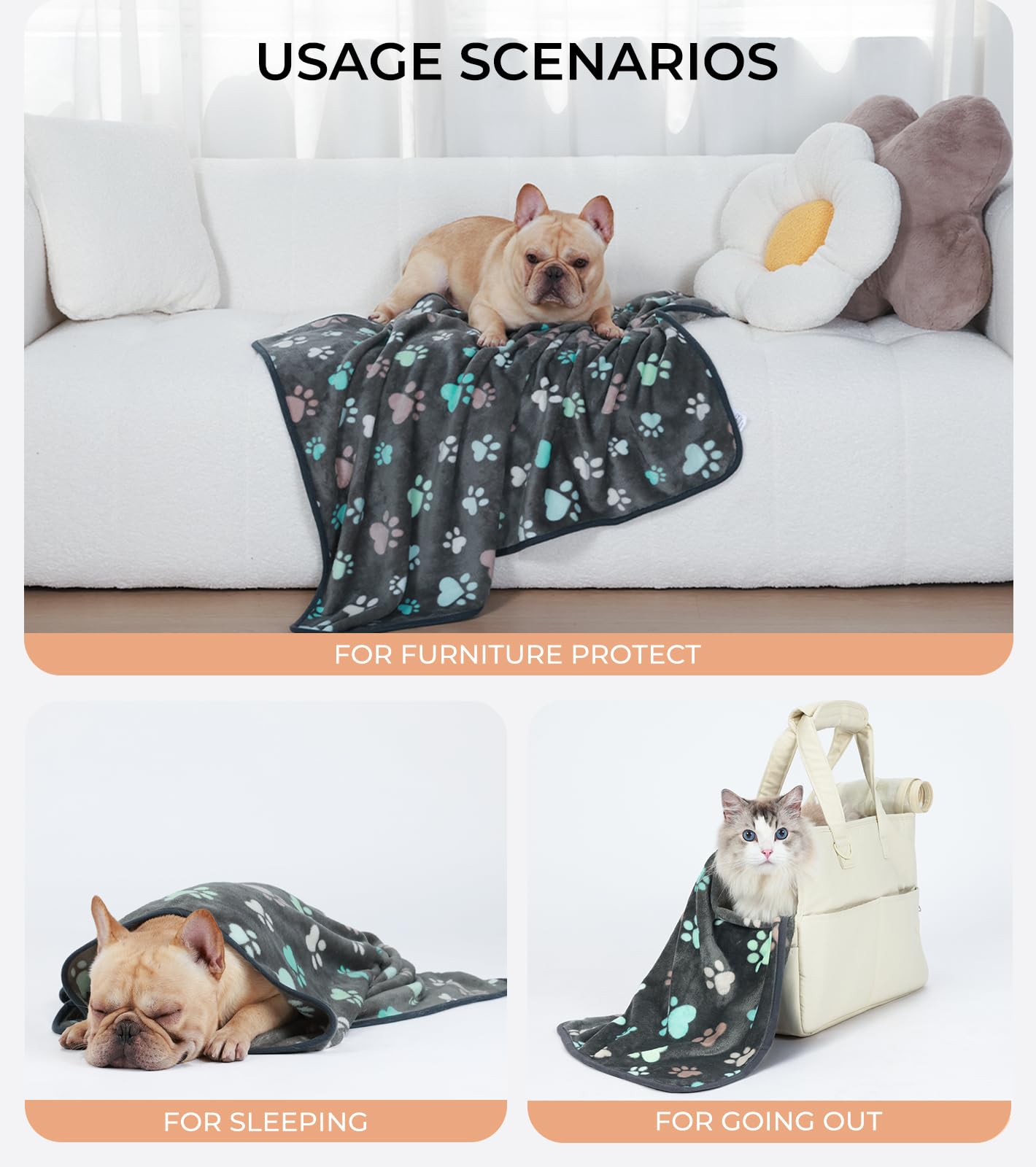 1 Pack 6 Blankets Dog Cat Soft Fluffy Fleece Pet Blanket Warm Cute Print Design Puppy Kitten Blanket Doggy Paw Small(23 ''X16 ''