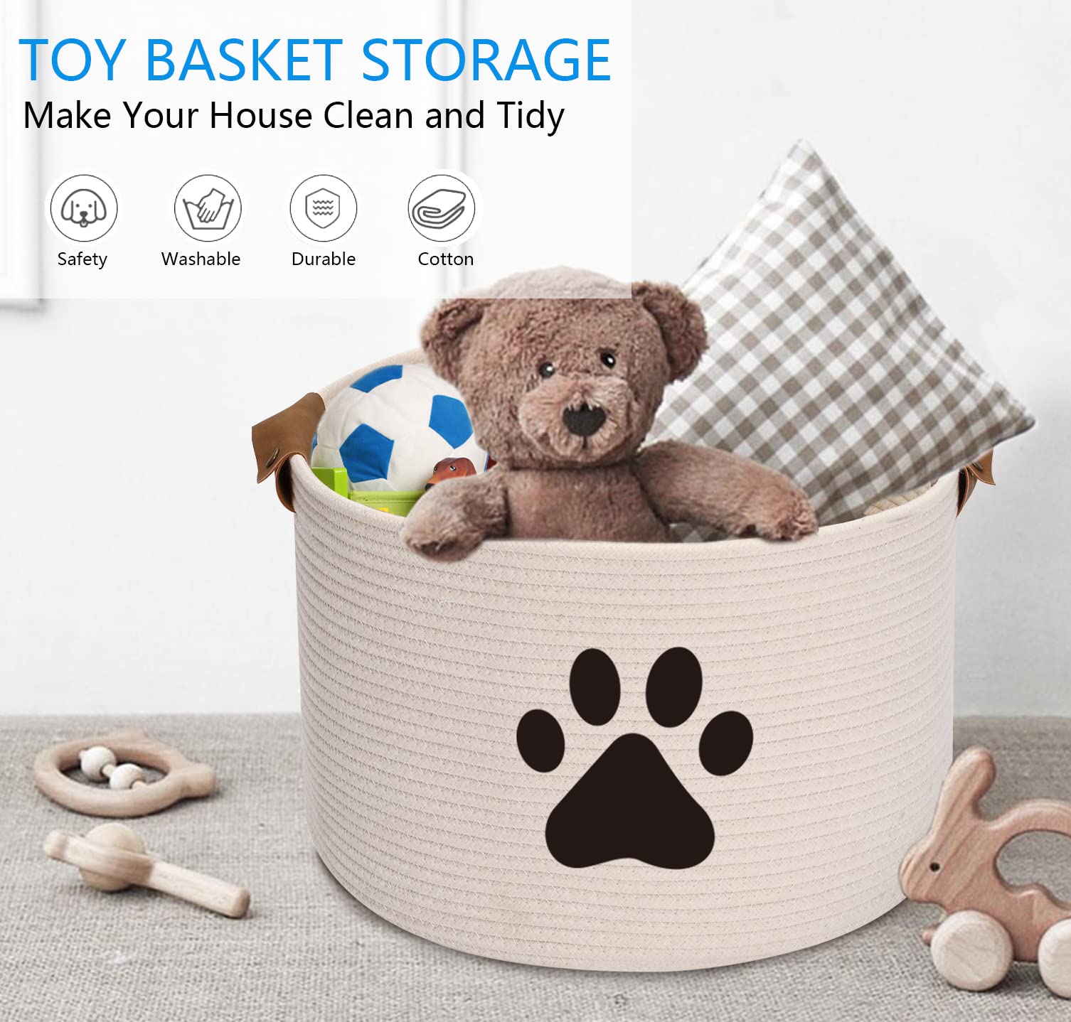 Morezi Dog Toy Bin Pet Cat Toy Box Baskets In Large Suff Storage - Perfect For Collect Toys, Grooming Stuff, Closthing, Diapers For Living Room, Playroom, Closet, Home - Beige