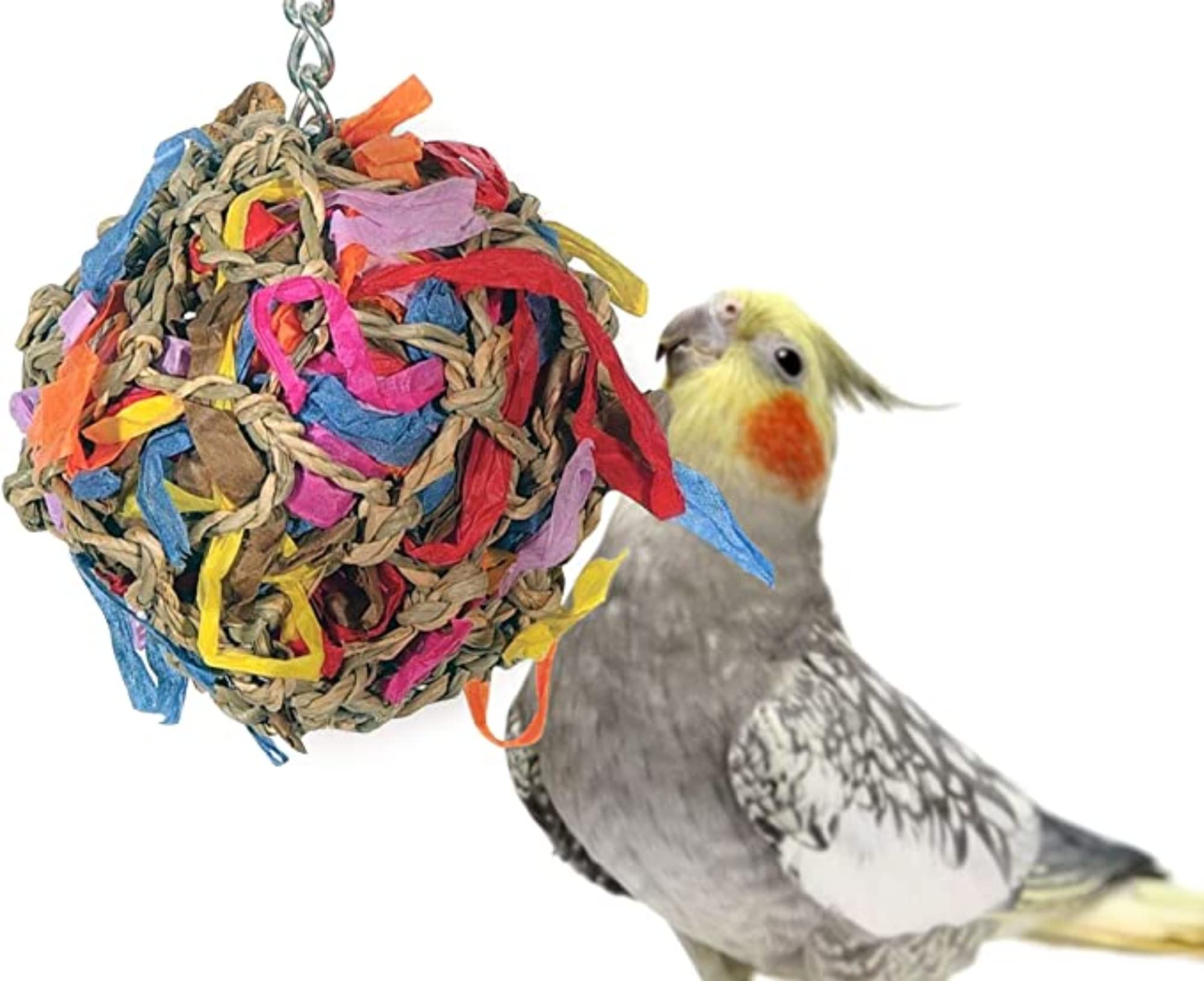 Sweet Feet And Beak Super Shredder Ball - Bird Cage Accessories To Keep Your Bird Busy Foraging For Hidden Treasures - Non-Toxic, Easy To Install Bird Foraging Toys For Small Sized Birds - 3 Inch