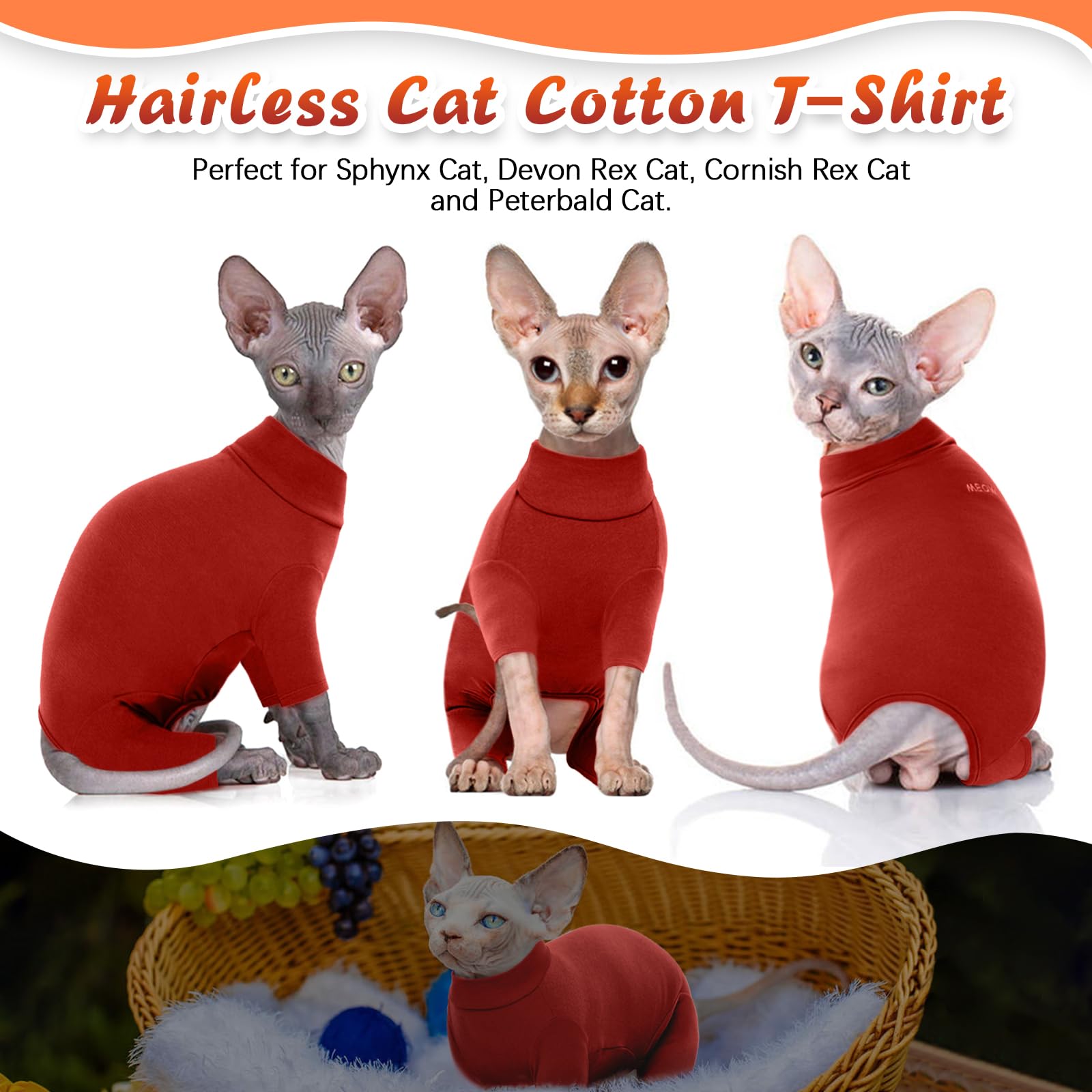 Rozkitch Hairless Cat Clothes, Breathable Soft Cat Jumpers For Cats Only, Cat Coat With Four Legs, Warm Cat Sweater Cat T-Shirt