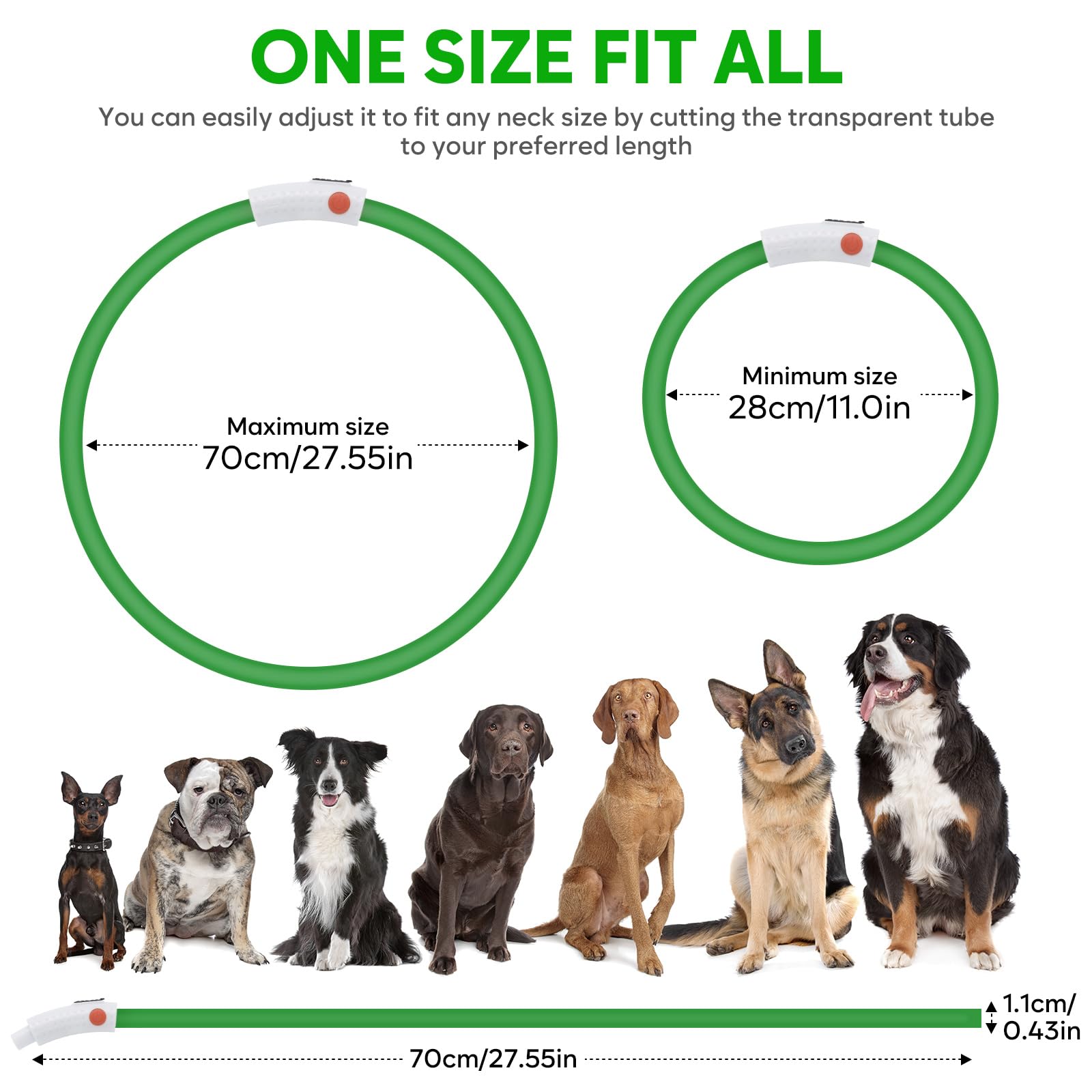 Higo Light Up Dog Collars - Rechargeable Led Dog Collar, Glowing Puppy Collar, Silicone Led Pet Collar, Flashing Dog Lights For Night Walking (Green)