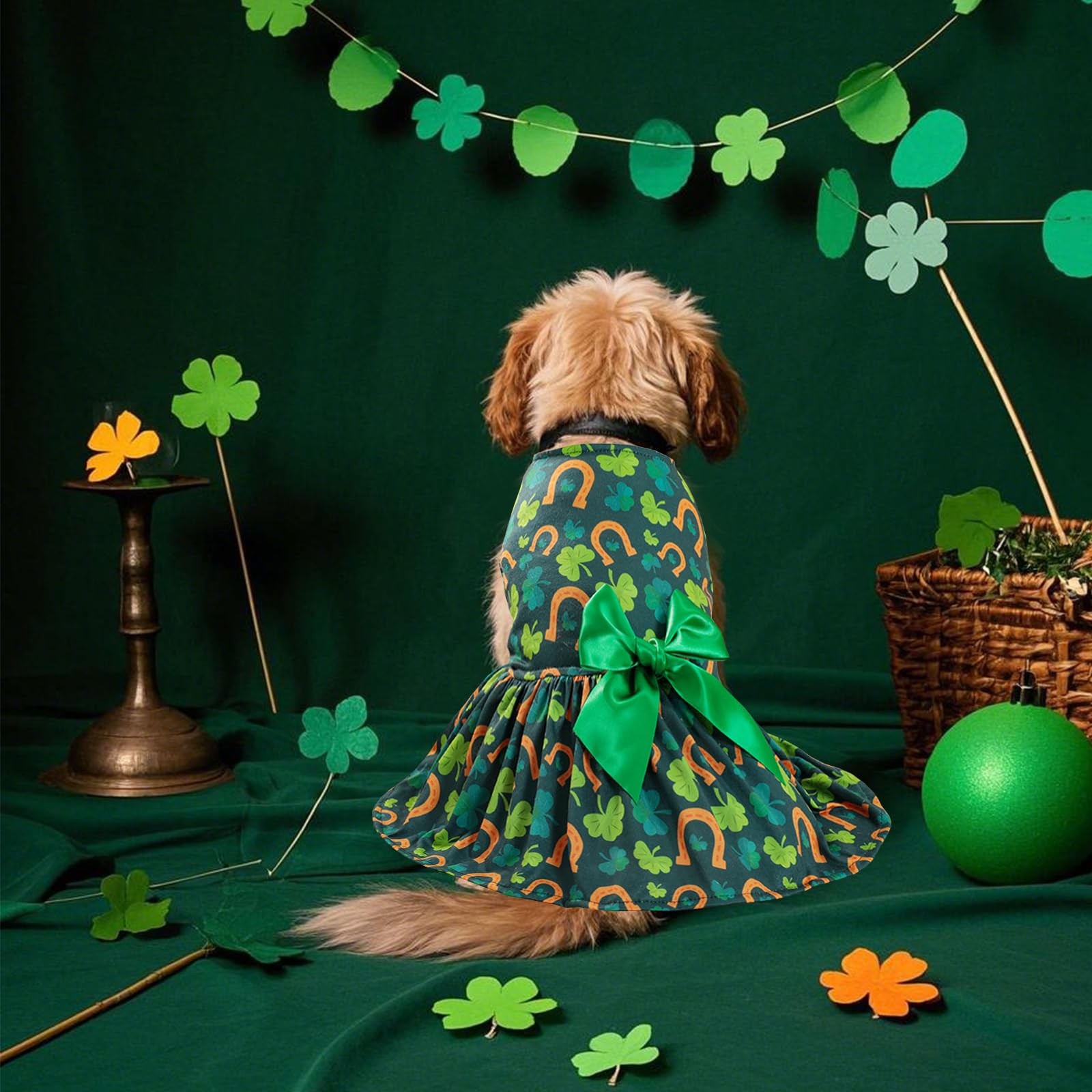 Habbiful Dog St Patricks Day Outfit, Puppy Dog St.Patrick'S Day Clothes Green Dog Skirt Shamrock Dog Dress Spring Summer Pet Dog