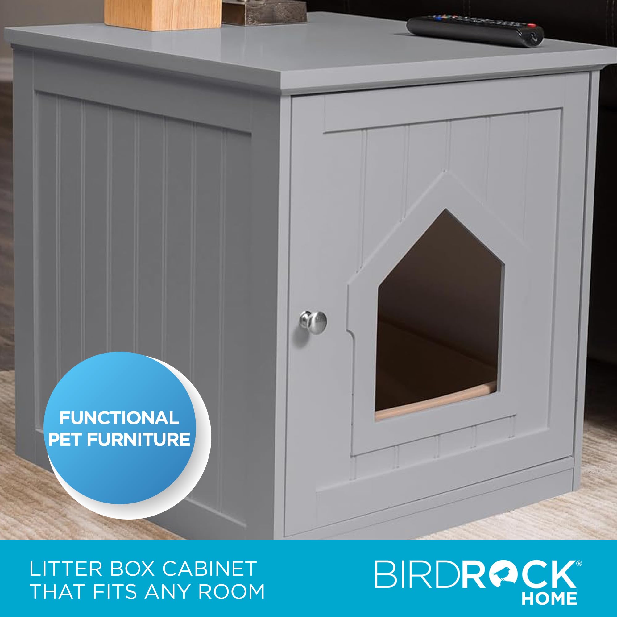 Birdrock Home Cat Litter Box Furniture Enclosure - Hidden Kitty Litter Cat House With Hinged Door, Nightstand, Side Table & Pet