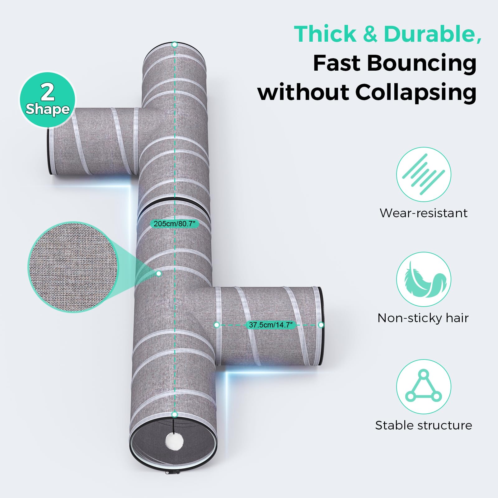 Petocat Cat Tunnel 4 Way With Teaser Wand & 2 Plush Ball, 5 Shapes Available, 54/80.7'' L, H-Shaped Collapsible Pet Play Tube Ma