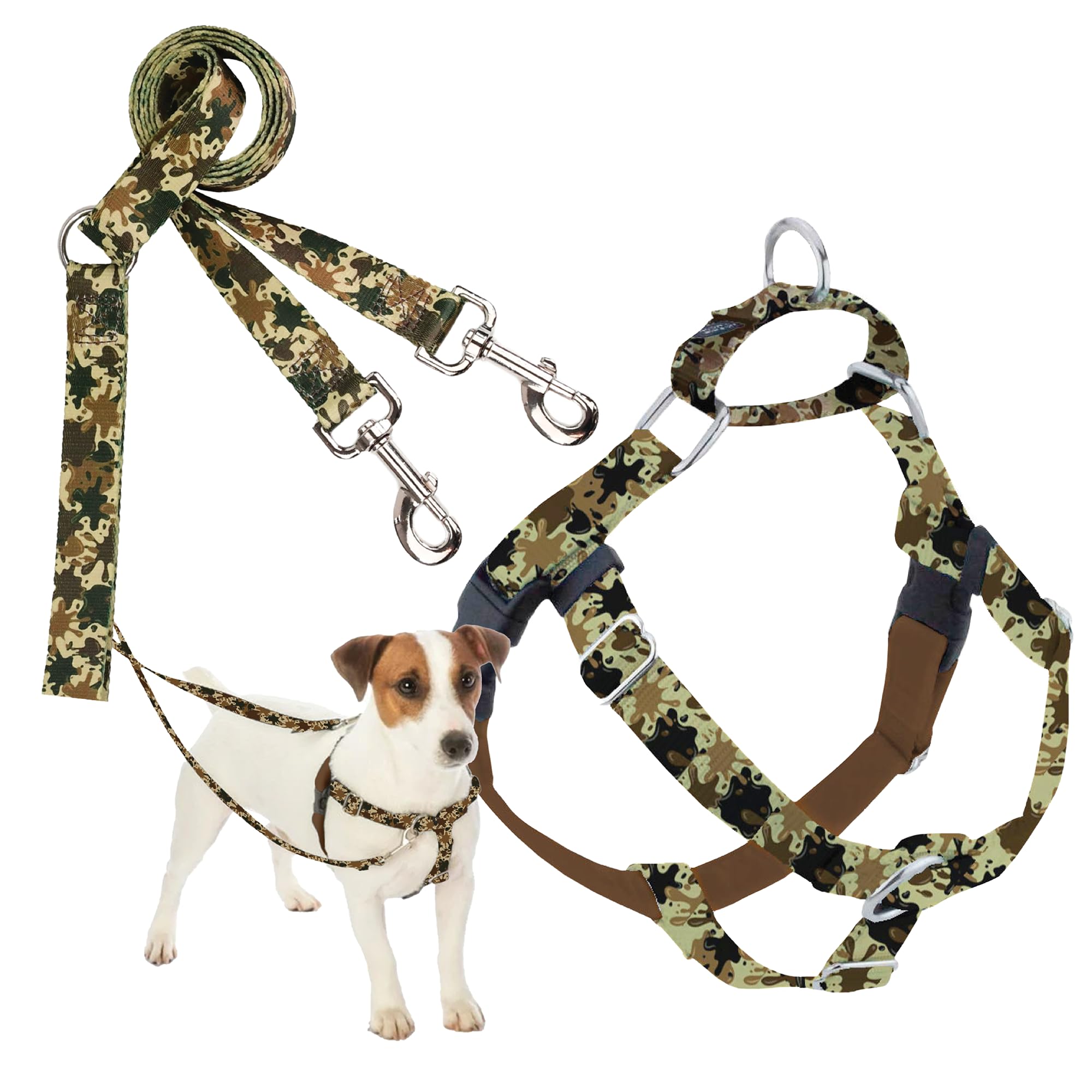 2 Hounds Design - Freedom No-Pull Harness & Training Leash In Green Mud | Dual Leash Loops, No Pulling On Walks | Lined To Preve
