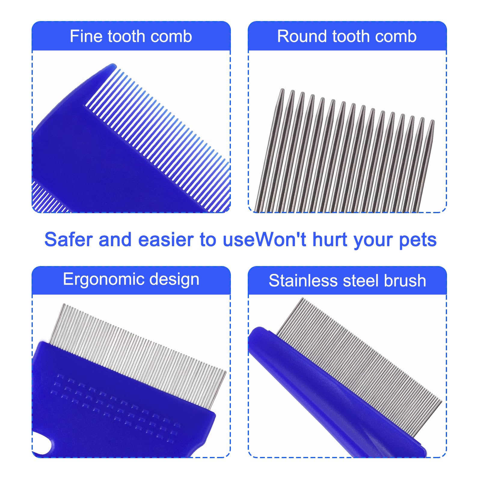 6 Pack Flea Comb For Cats Dogs,Stainless Steel Dog Cat Grooming Combs With Rounded Teeth,Double-Sided Tear Stain Remover,Dematti