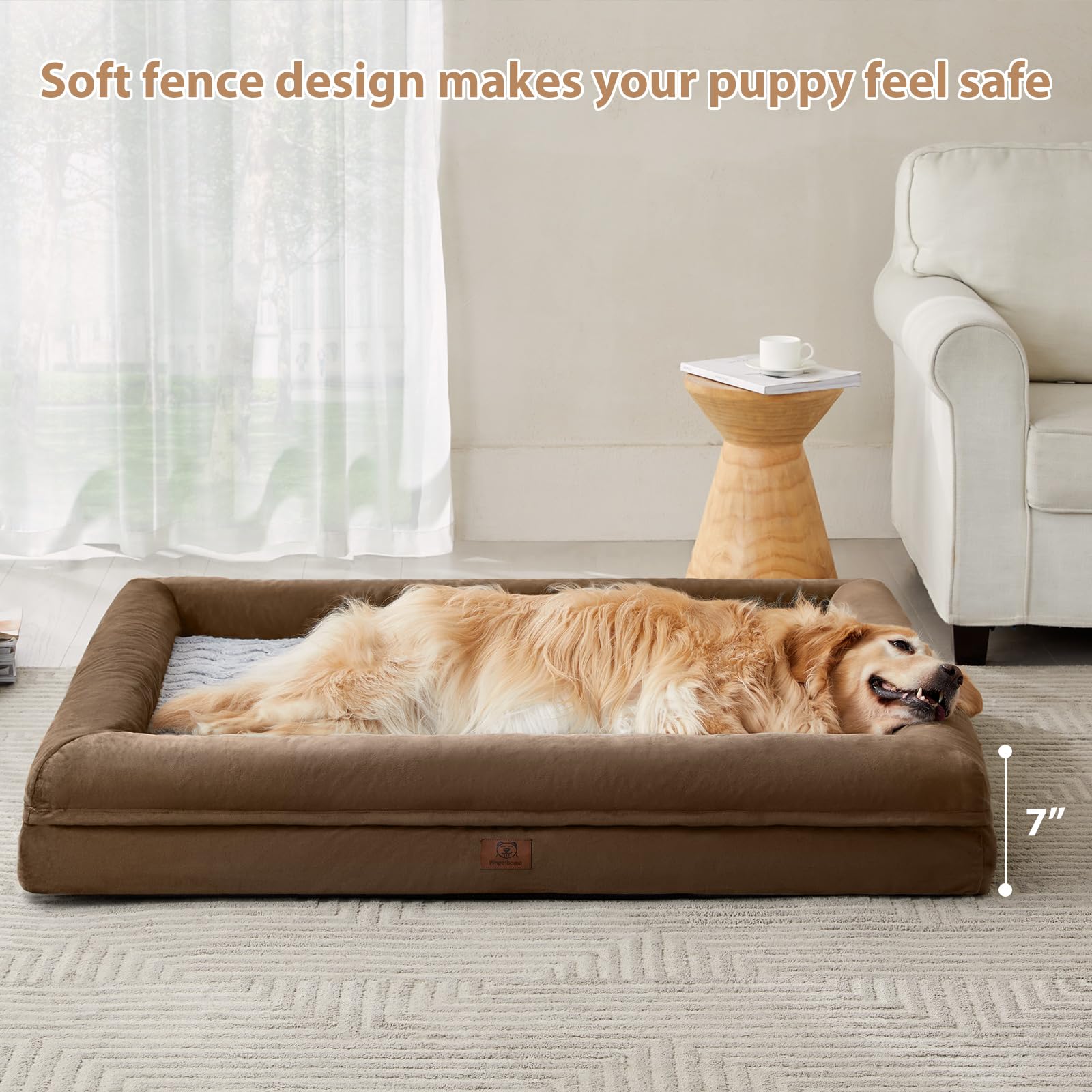 WNPETHOME XL Extra Large Dog Bed, Washable Dog Couch with Removable Waterproof Cover, Orthopedic Large Pet Sofa Bed with Bolster