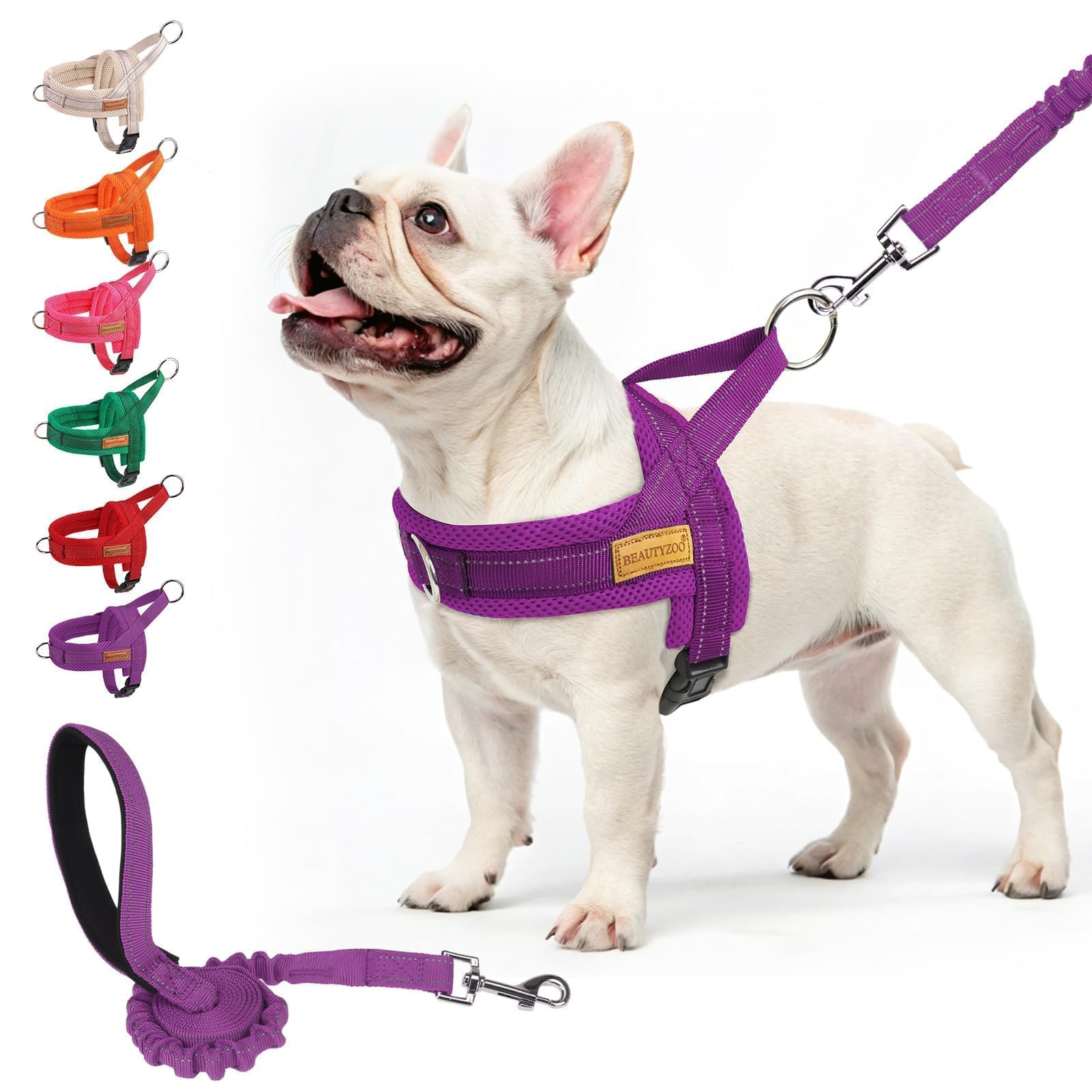BEAUTYZOO No Pull Dog Harness Medium Sized Dog, Breathable Mesh Padded Dog Harness and Leash Set, Adjustable Reflective Escape P