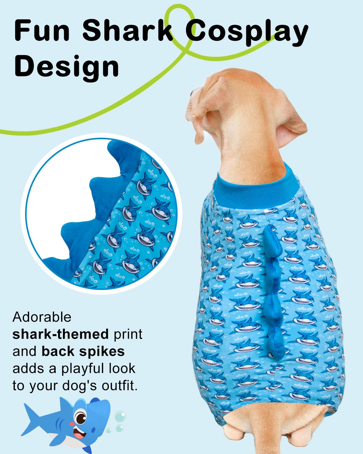 Cutebone Shark Costume Dog Pajamas, Stretchy Spandex Crystal Velvet Sleepwear Coat For Small Dogs, Soft & Warm Pet Outfit Clothe