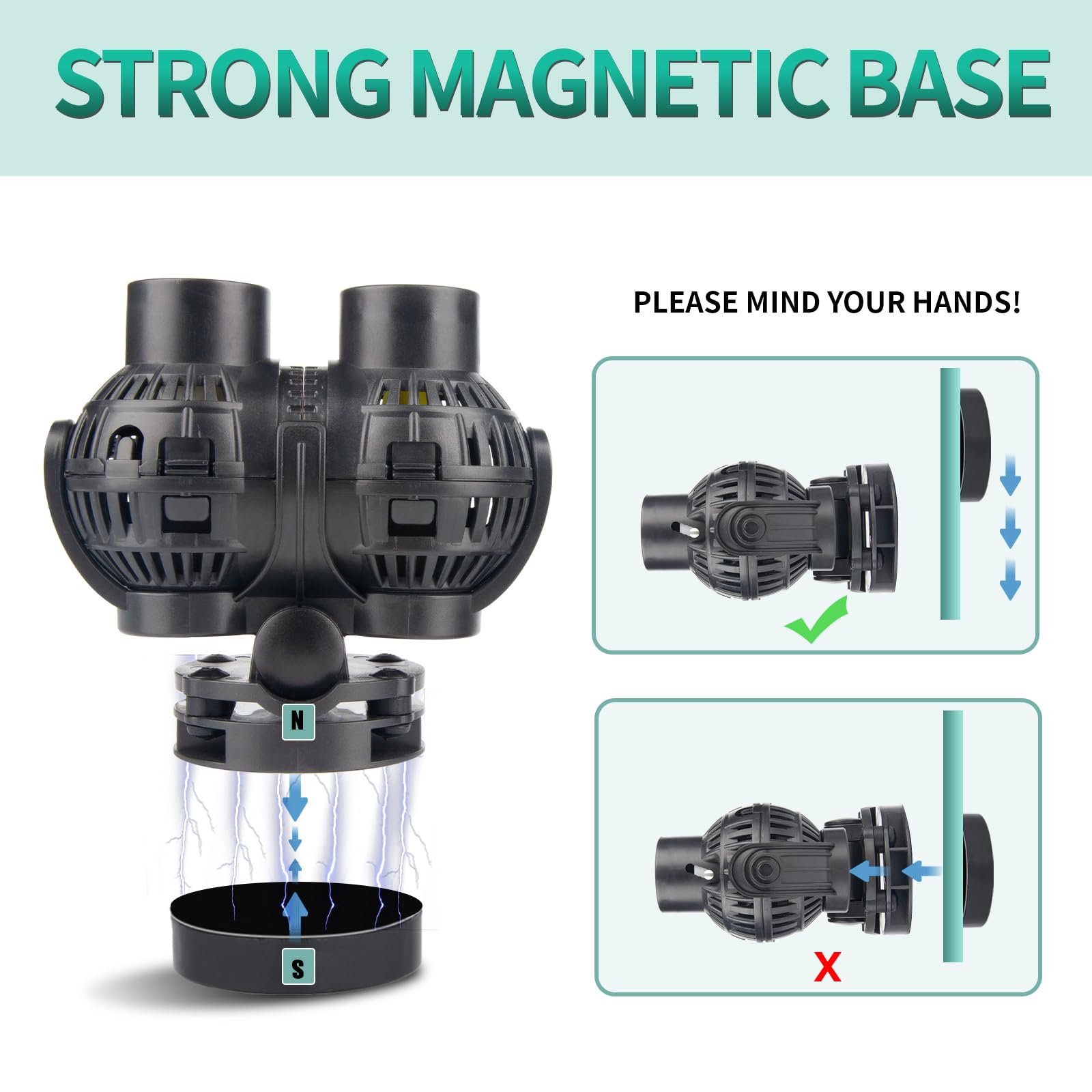 FREESEA Aquarium Circulation Pump Wave Maker Power Head with Magnetic Mount Suction (1600 GPH, Black)