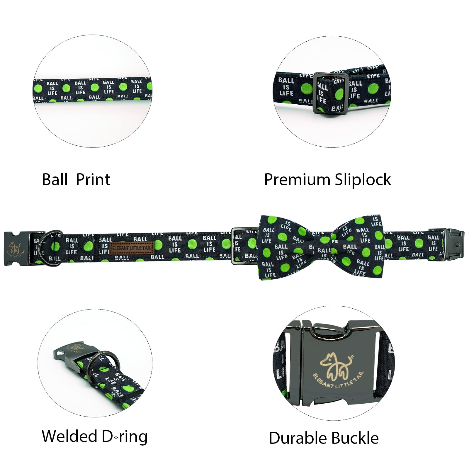 Elegant little tail Dog Collar, Balls Print Dog Collar with Bow Tie Summer Pet Collar Boy Girl Cute Bowtie Collars for Small Med