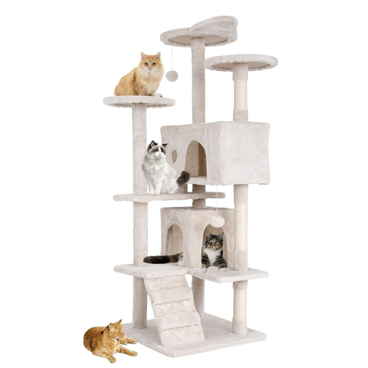 Bestpet 54In Multi-Level Cat Tree Tower Furniture Activity Center With Scratching Posts, Toys And Condo For Indoor Kittens, Beig