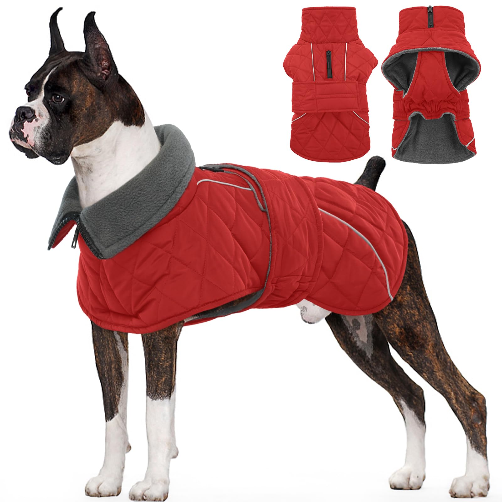 Kuoser Dog Coat, Extra Warm Dog Jacket Windproof Dog Cold Weather Coats for Large Dogs, Fleece Lining Turtleneck Dog Snowsuit Re