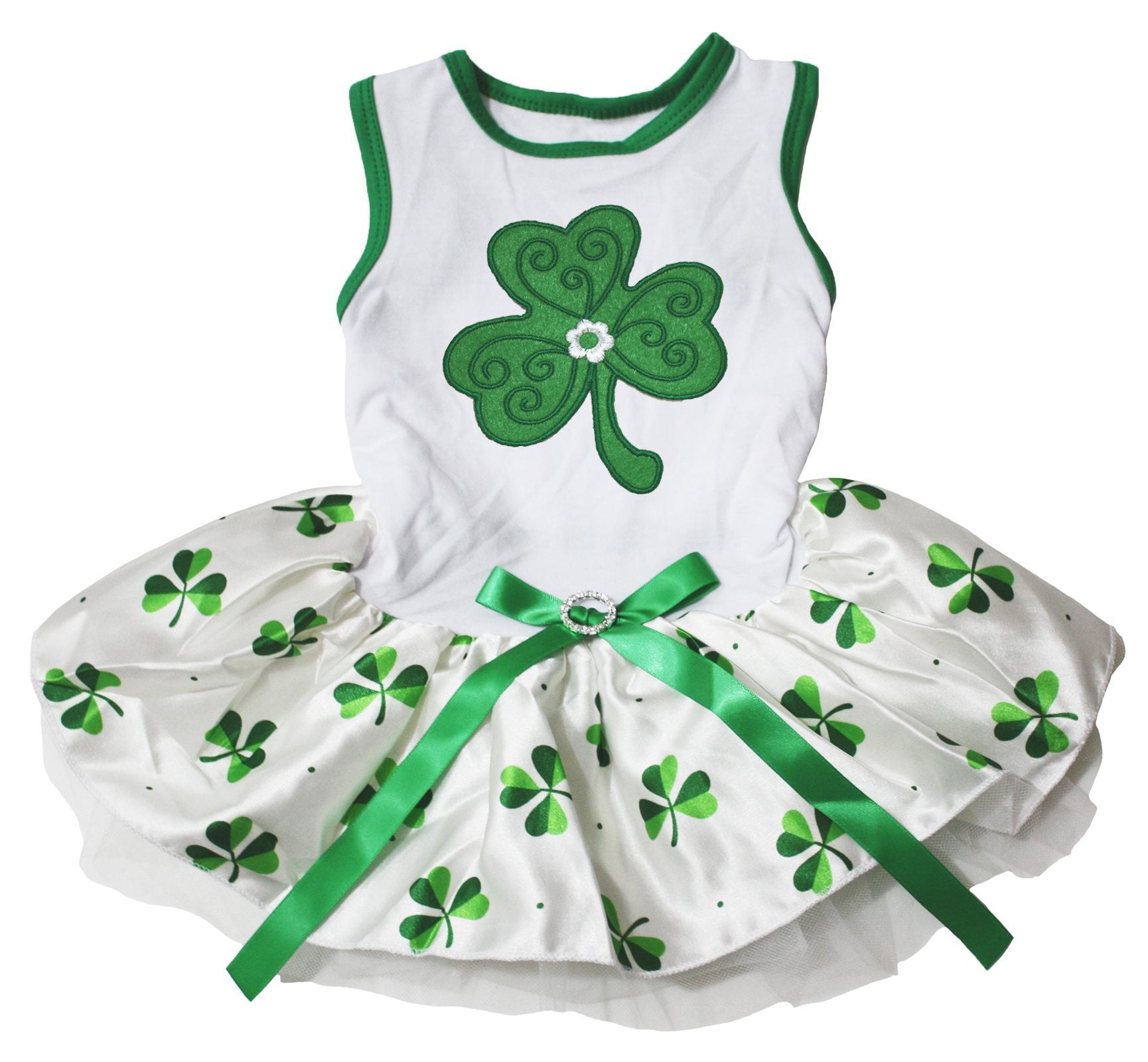 Petitebella Green Clover Puppy Dog Dress (White/Clovers, XX-Large)