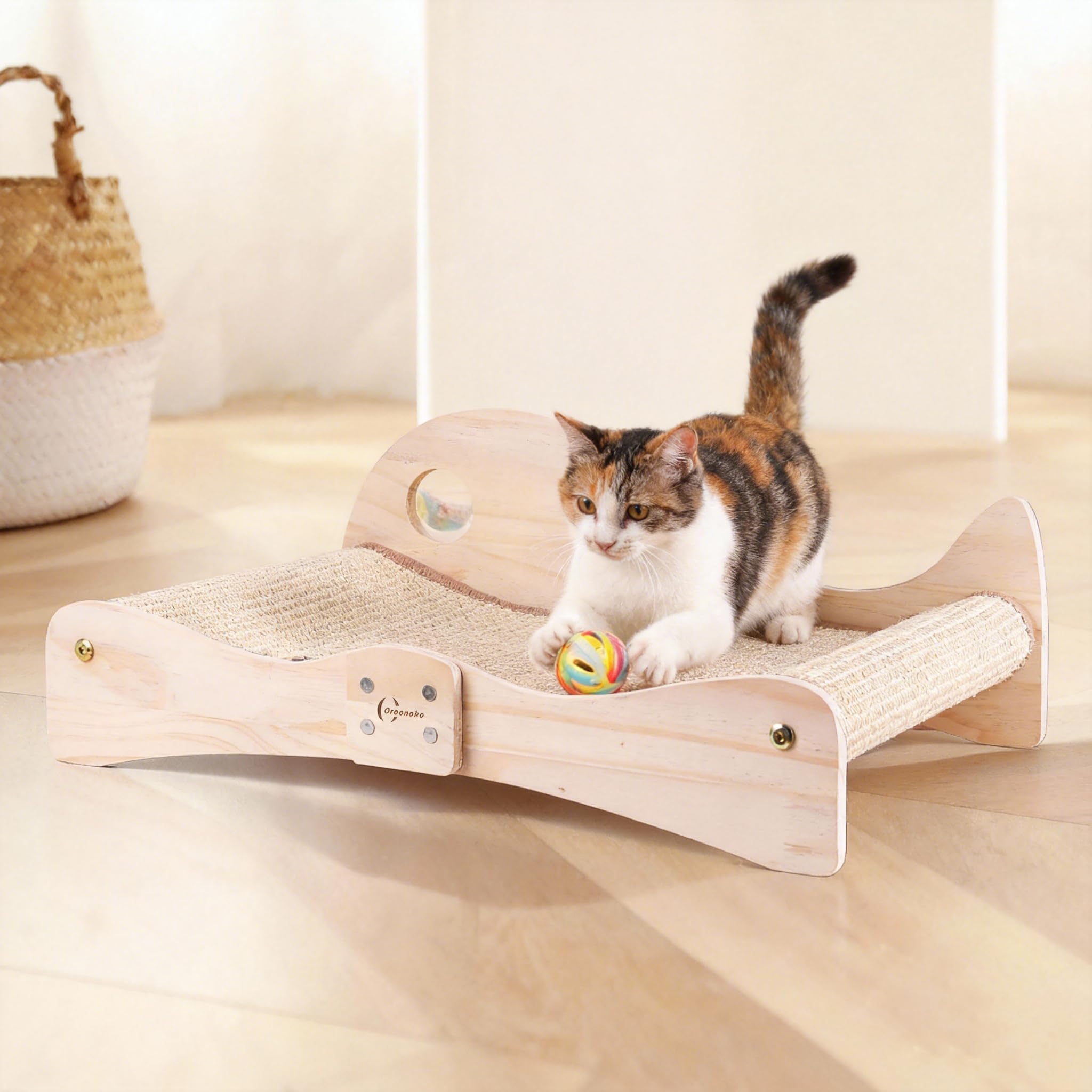 Extra Large 3-in-1 Cat Scratcher Bed with Toy Balls: Natural Sisal Scratching Pad, Cat Indoor Scratching Bed for Large Cats Non-