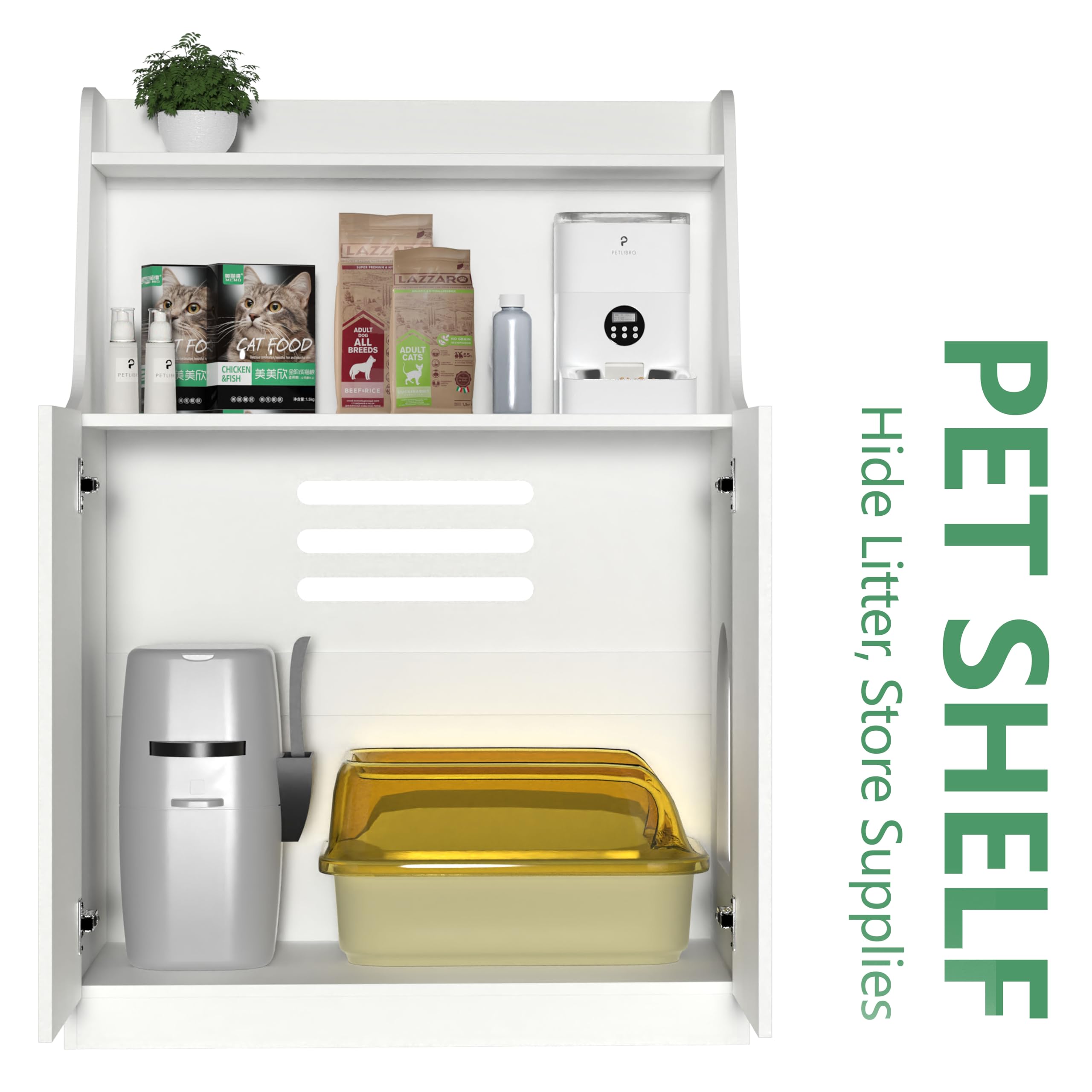 Amunrbrek Large/Tall Litter Box Enclosure, Modern Wooden Litter Box Furniture for XL Litterbox with Open Shelf as Sideboard Cabi