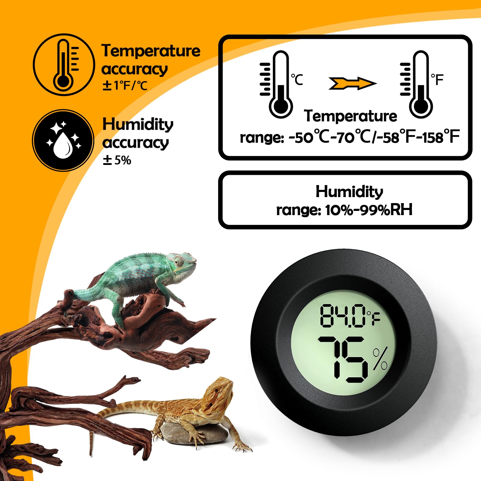 Reptile Tank Accessories, 2 Pcs Reptile Thermometer And Humidity Gauge For Bearded Dragon, Jumping Spider, Leopard Gecko, Hermit